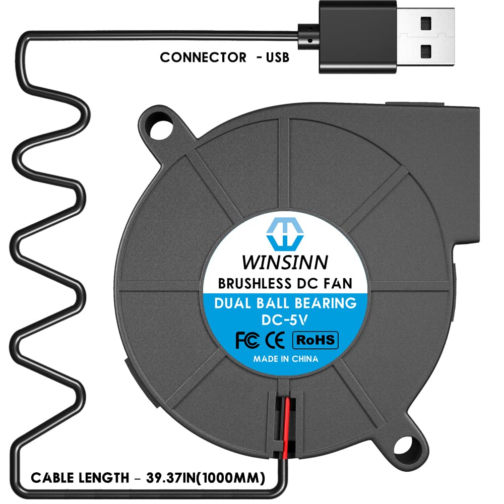 Winsinn 50Mm 5015 Tiny Cooling Usb Blower Fan 5V, 50Mm Micro Mini Usb 5 Volt Fans Blower Turbine Turbo Dual Ball Bearing, 1000Mm/39In Cable Brushless Cooling 50Mmx15Mm (Pack Of 4Pcs)