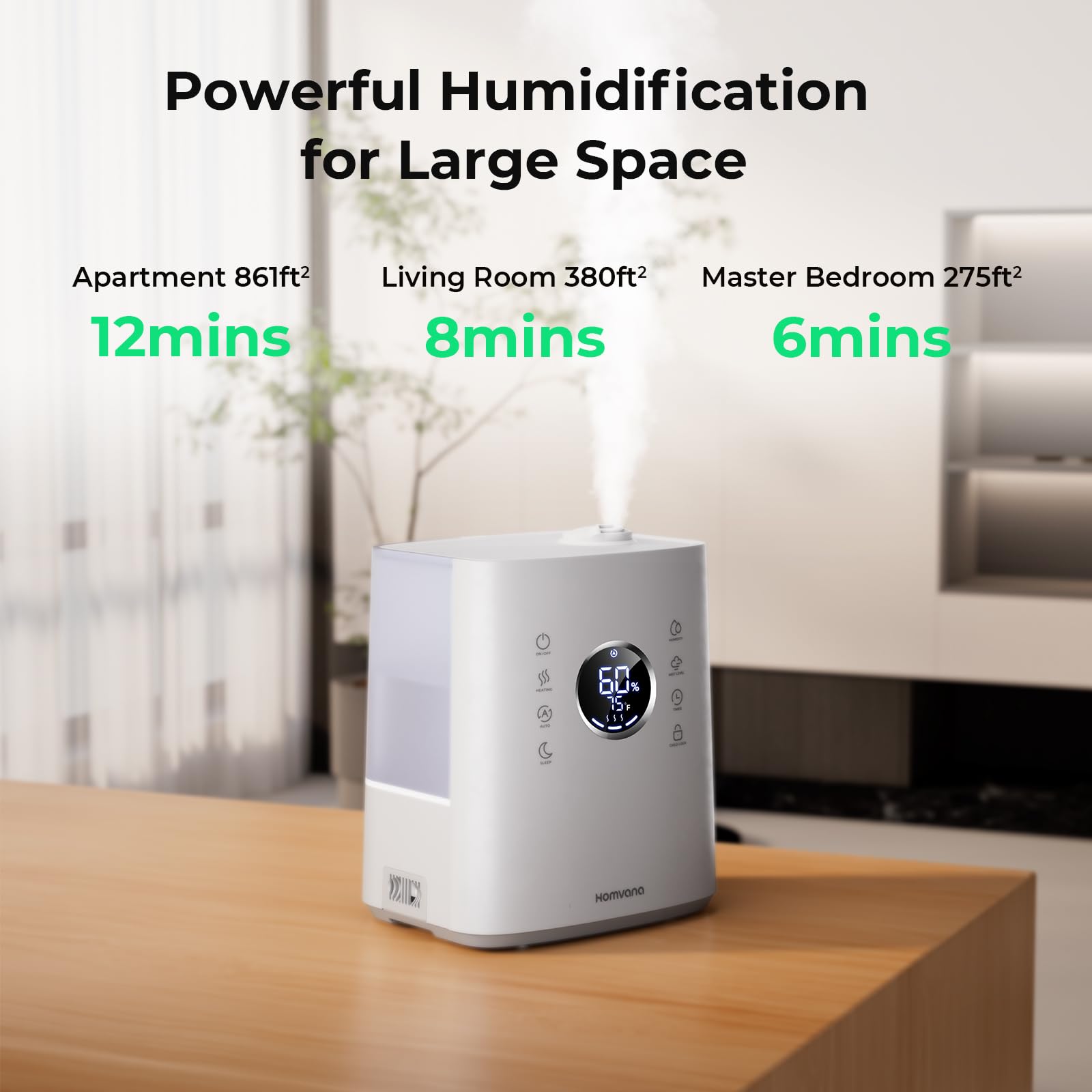 Homvana Humidifiers For Bedroom Large Room, 6.5L Top Fill Warm & Cool 360 Rotatable Mist Ultrasonic Humidifier For Plants Baby K