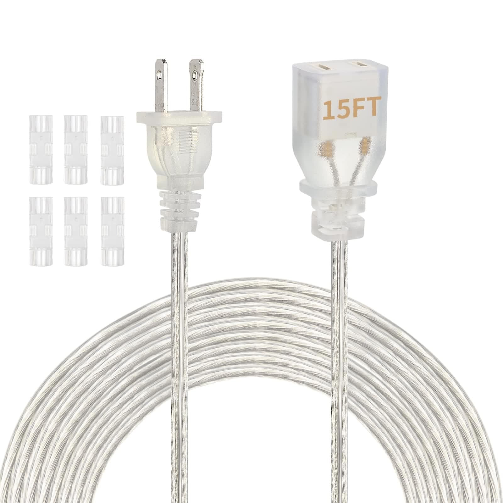 Zlierop 15 Ft Clear Extension Cord, Ul Certified Appliance Extension Cord, 2 Prong Extension Cord, Male To Female Extension Cord