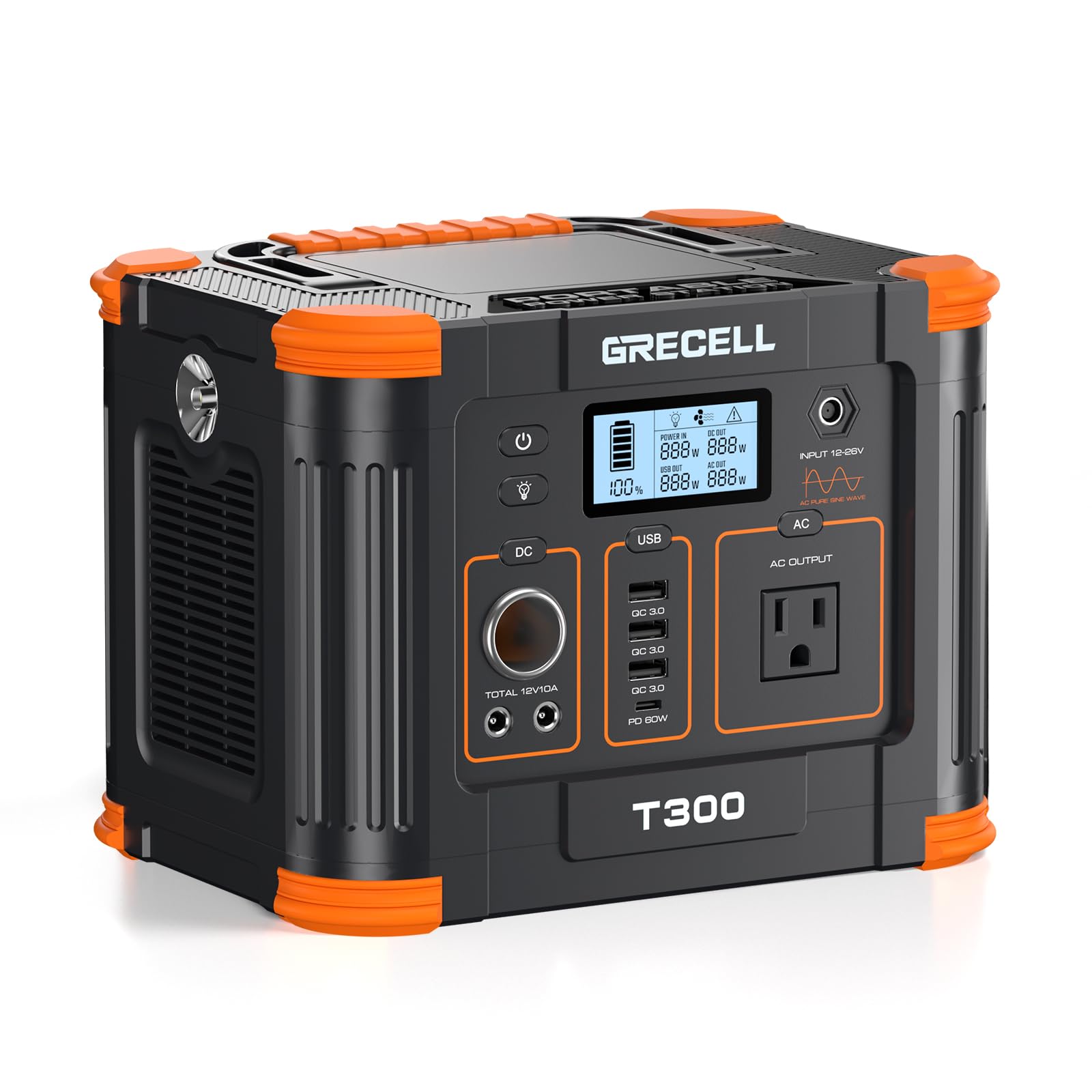 Grecell Portable Power Station 330W Solar Generator Fast Charging Emergency Power Backup Battery Ups For Home Outage Rv/Van Road