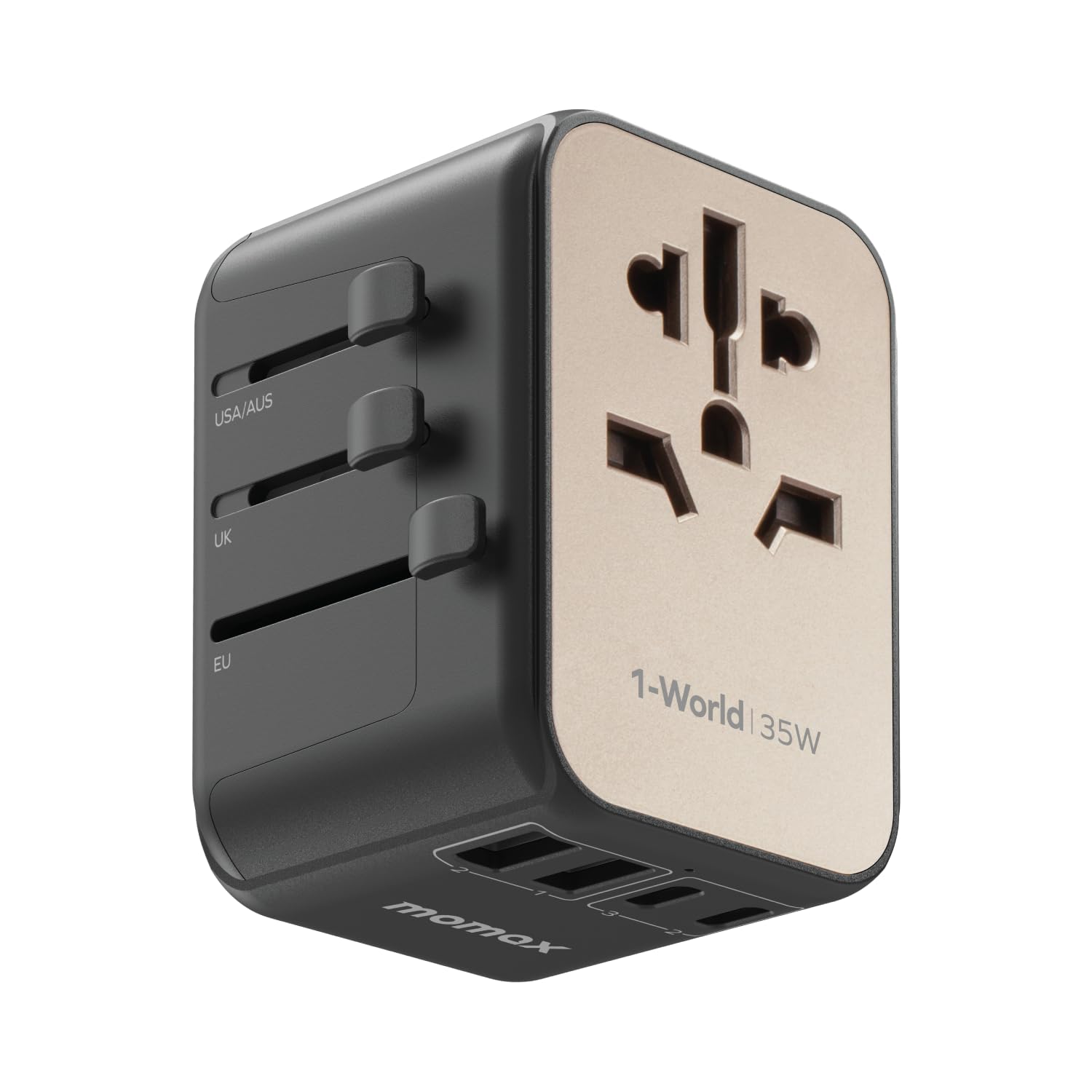 MOMAX Universal Travel Adapter, PD 35W Fast Charge International Power Adapter, 3 USB C & 2 USB A, Worldwide Travel Plug Adapter