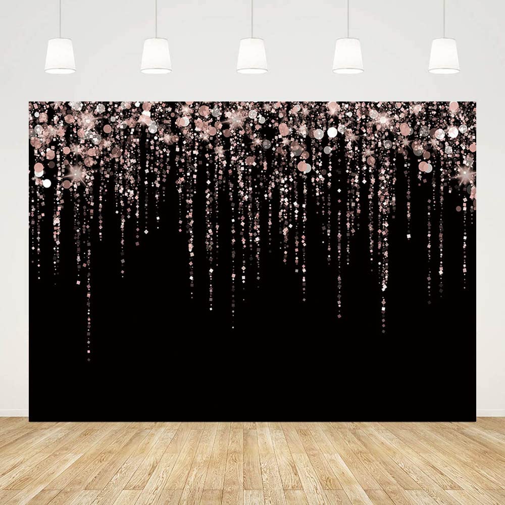 Sendy 7X5Ft Rose Gold And Black Party Photo Backdrop For Girls Rose Gold Spots Bridal Shower Photography Background Glitter Diam