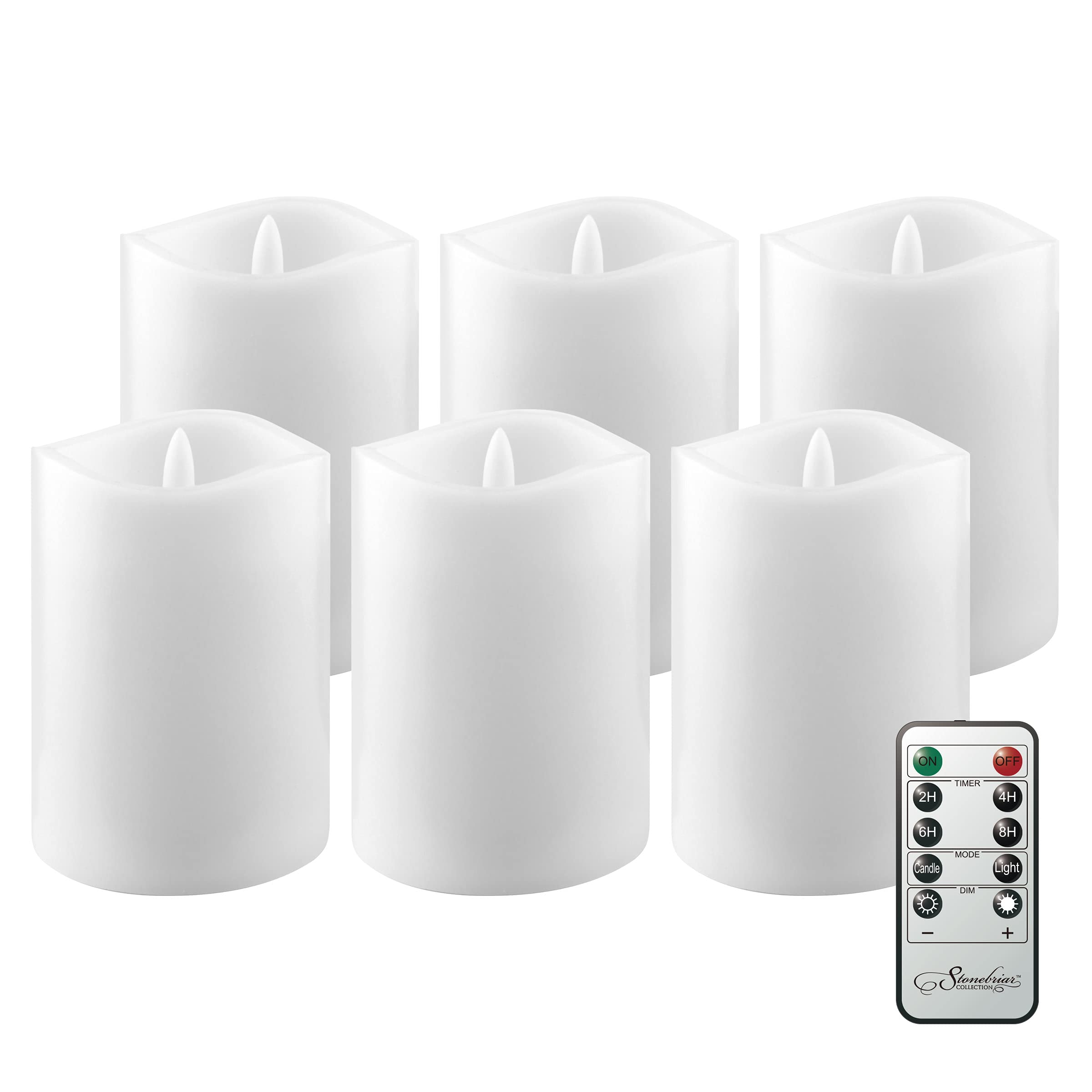 Stonebriar 6 Pack Real Wax 3X4 Flameless Led Pillar Candles With Remote And Timer