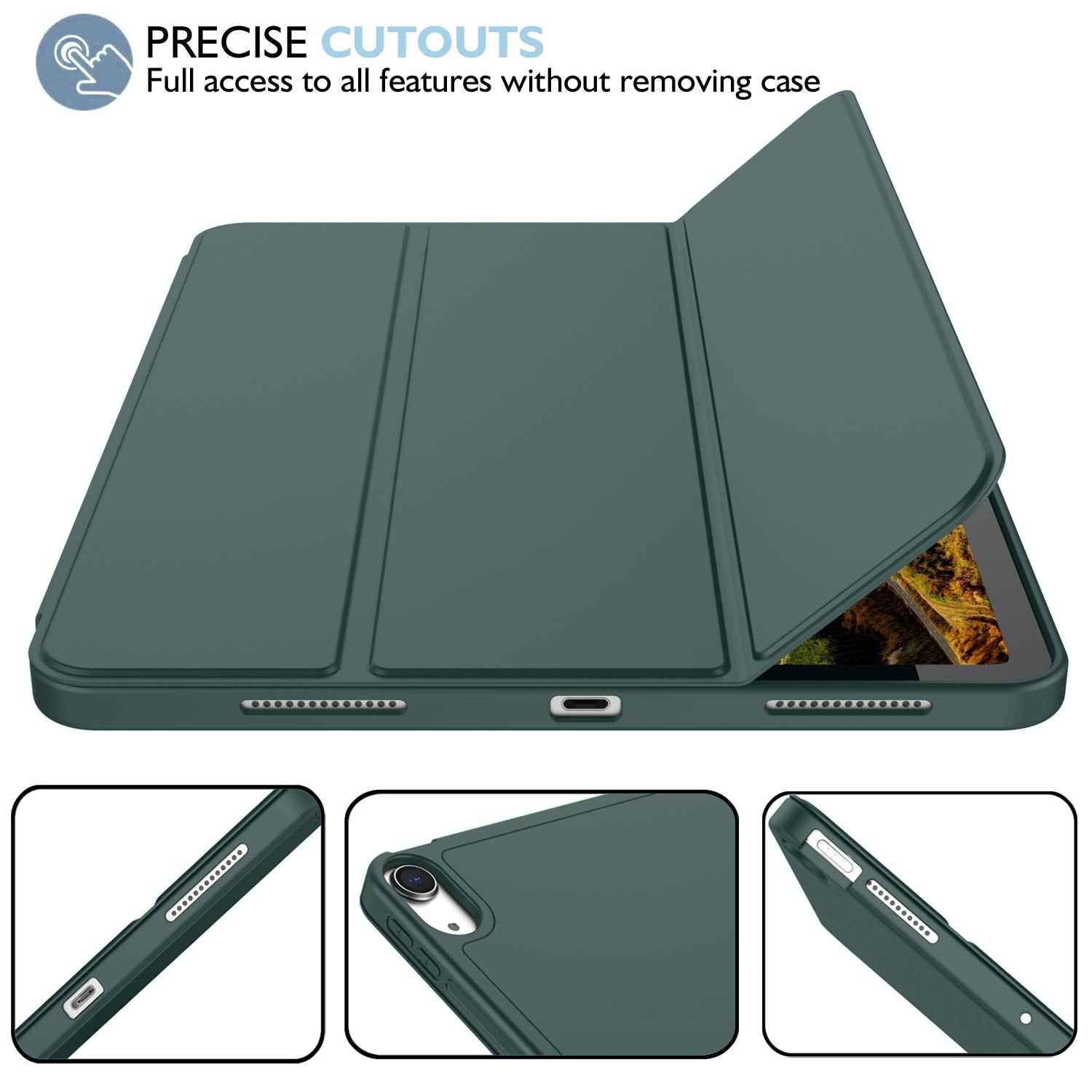 Imieet Ipad Air 11 Inch Case 2024 (6Th Generation), Ipad Air 5Th Generation Case 2022/4Th Generation Case 2020 10.9 Inch With Pencil Holder, Trifold Stand Smart Case (Midnight Green)