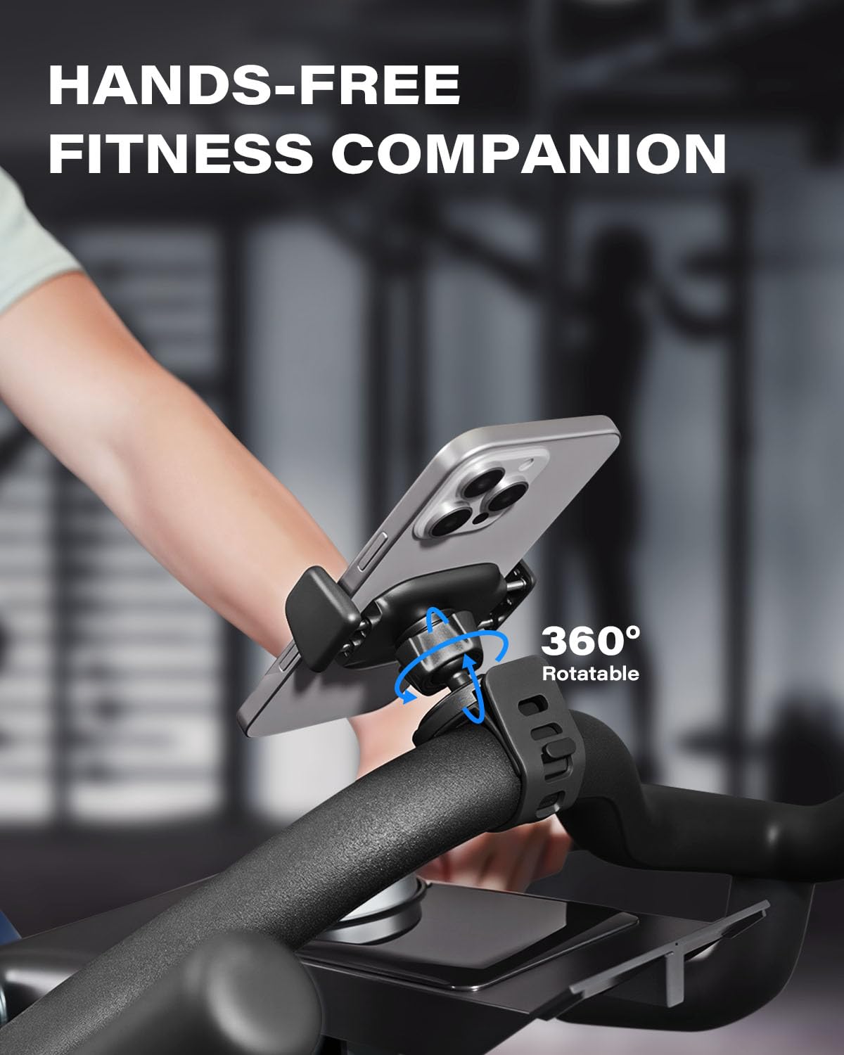 Oqtiq Phone Holder For Peloton Bike, Exercise Bike 360 Rotatable Handlebar Phone Mount With Adjustable Silicone Strap For Stroll