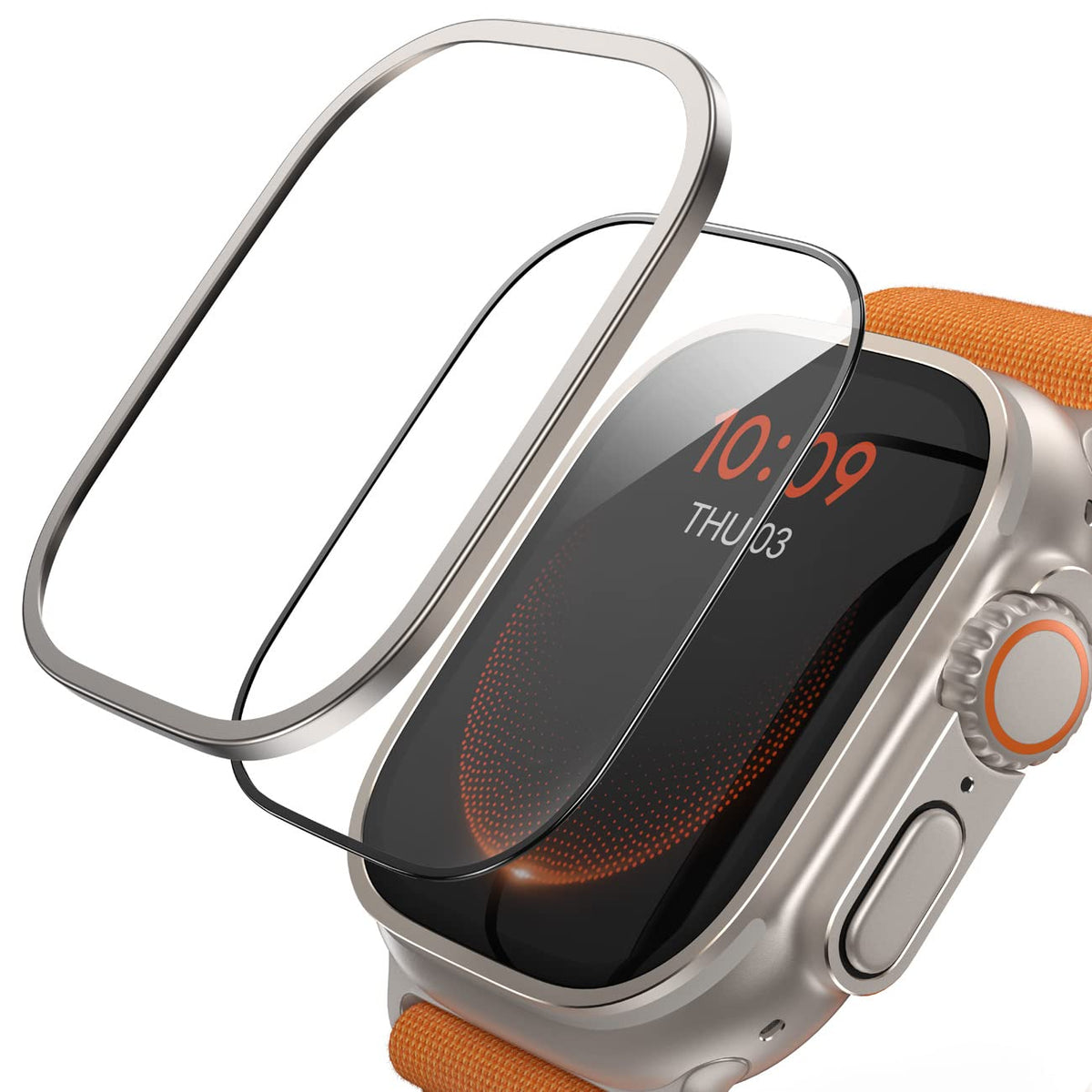Lamicall Screen Protector for Apple Watch Ultra 2/Ultra 49mm - 2Pack Tempered Glass & 1Pack Titanium Alloy Bumper Frame, Keep Original Cover, Sensitive Touch for iWatch Ultra 2024/2023/2022