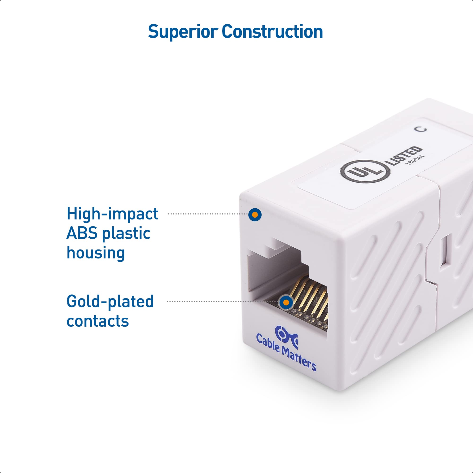 Cable Matters [UL Listed] 10 Pack 10Gbps Cat 6 Ethernet Coupler (RJ45 Coupler, Cat6 Coupler, Ethernet Extender Adapter) in White, Compatible with Cat6A, Cat5e