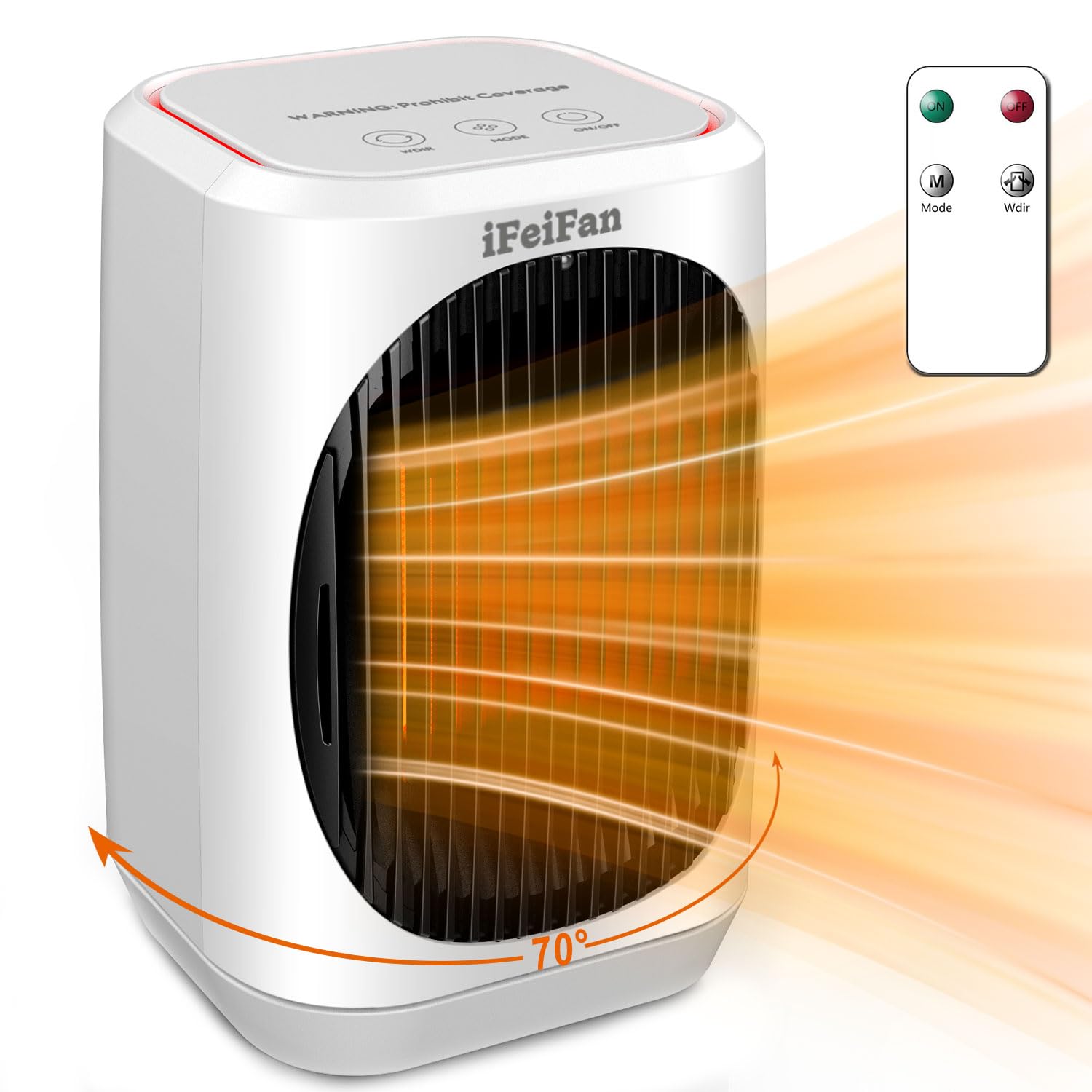 Ifeifan Indoor Electric Space Heater, 1500W Portable Electric Heaters With Thermostat, 3 Modes, 70 Oscillation, Remote