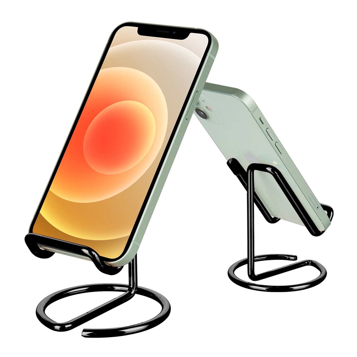 Roposy Cell Phone Stand For Desk, Cute Metal Black Cell Phone Stand Holder Desk Accessories, Compatible With All Mobile Phones, 