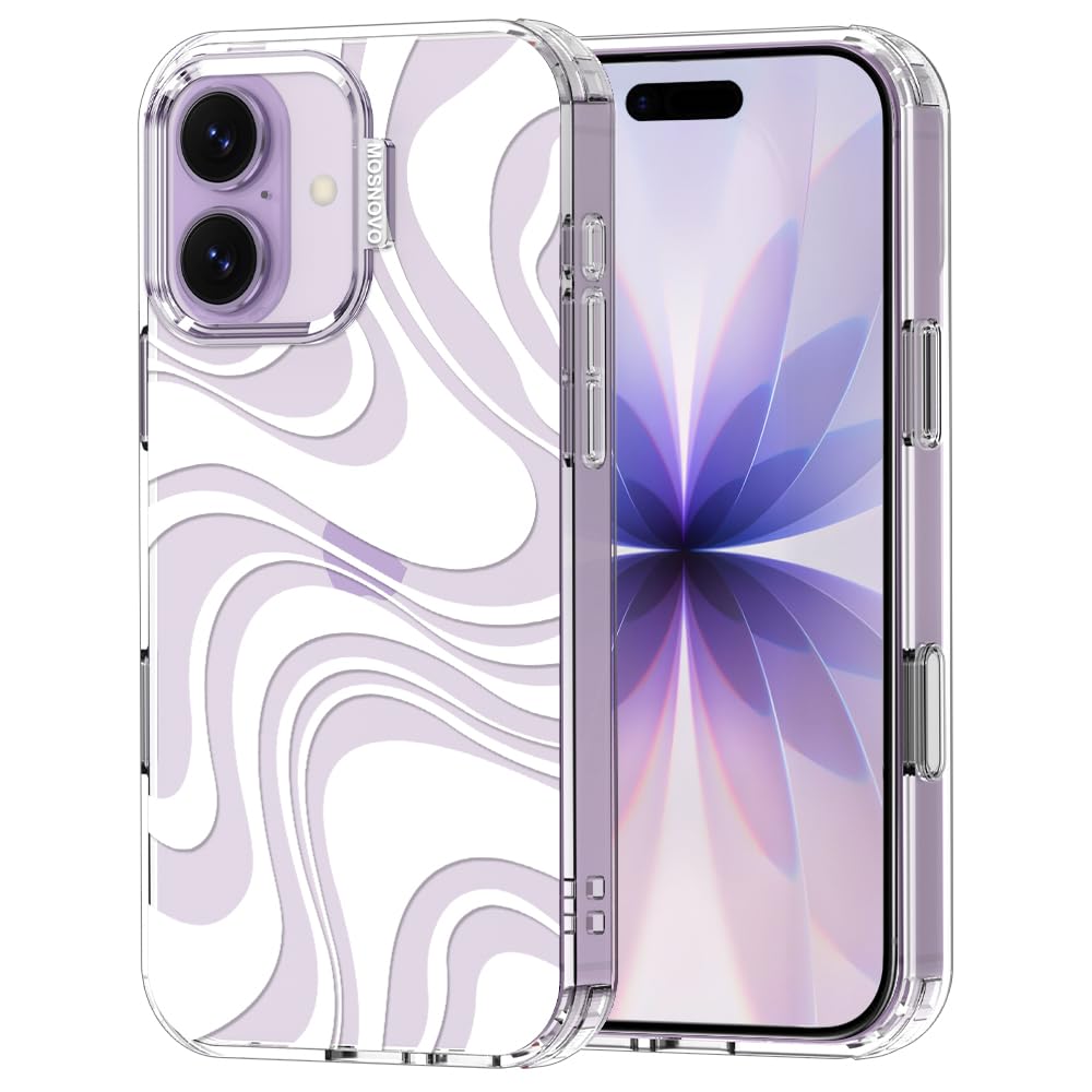 MOSNOVO for iPhone 17 Case | Military Grade 6.6ft Drop Tested | Camera Control | Clear with White Swirl Design