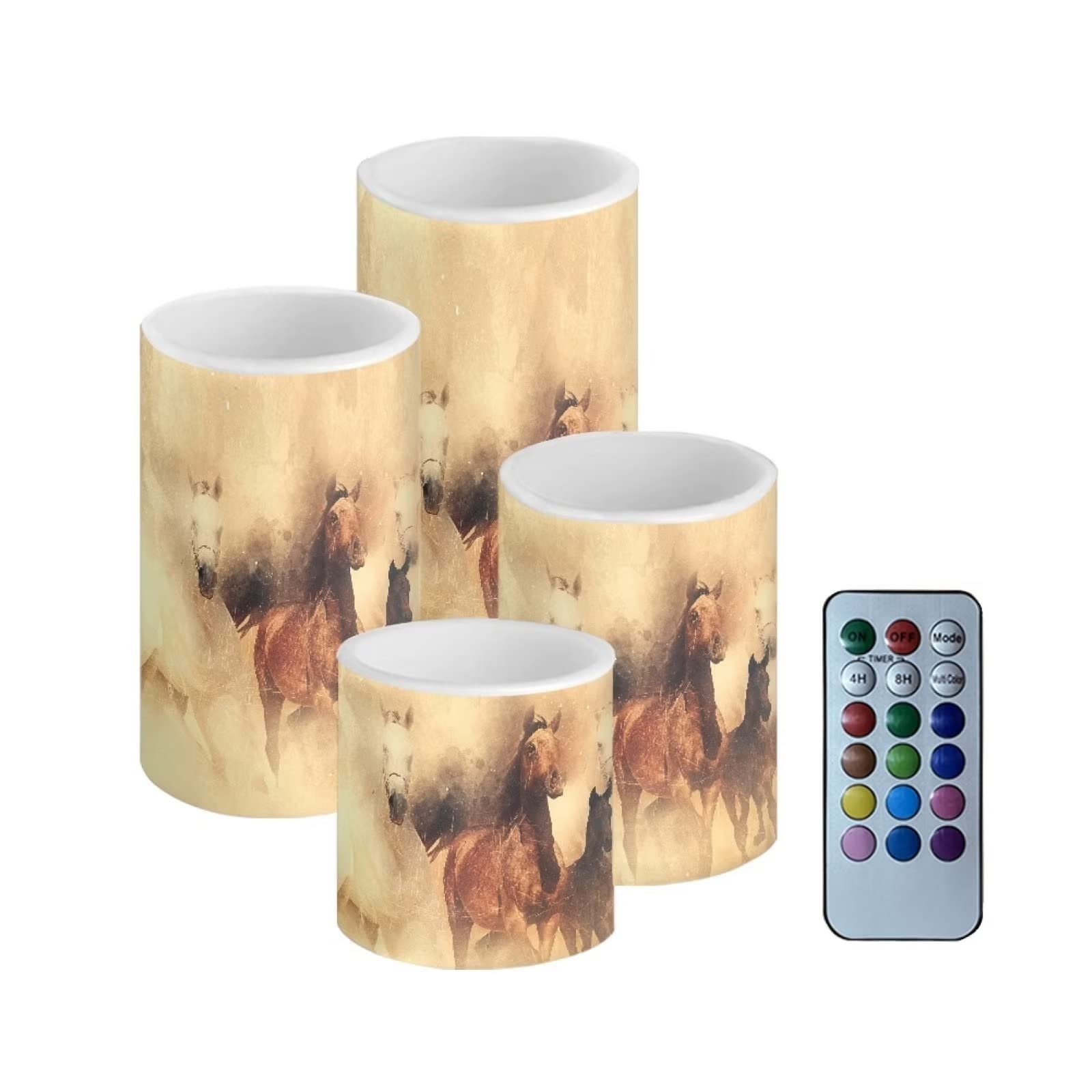 Netilgen Vintage Running Horse Outdoor Waterproof Led Candles Battery Operated Set Of 4 With Timer Remote Colour Changing Pillar