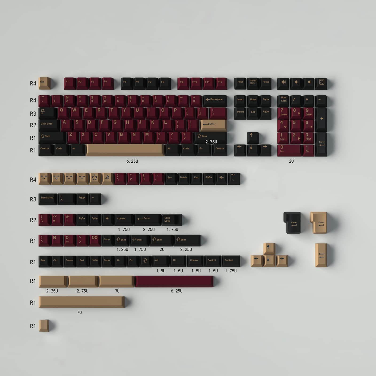 173 Keys Double Shot Keycaps Cherry Profile Red Samurai Keycaps Set Fit For 61/64/87/104/108 Cherry Mx Switches Iso Ansi Layout