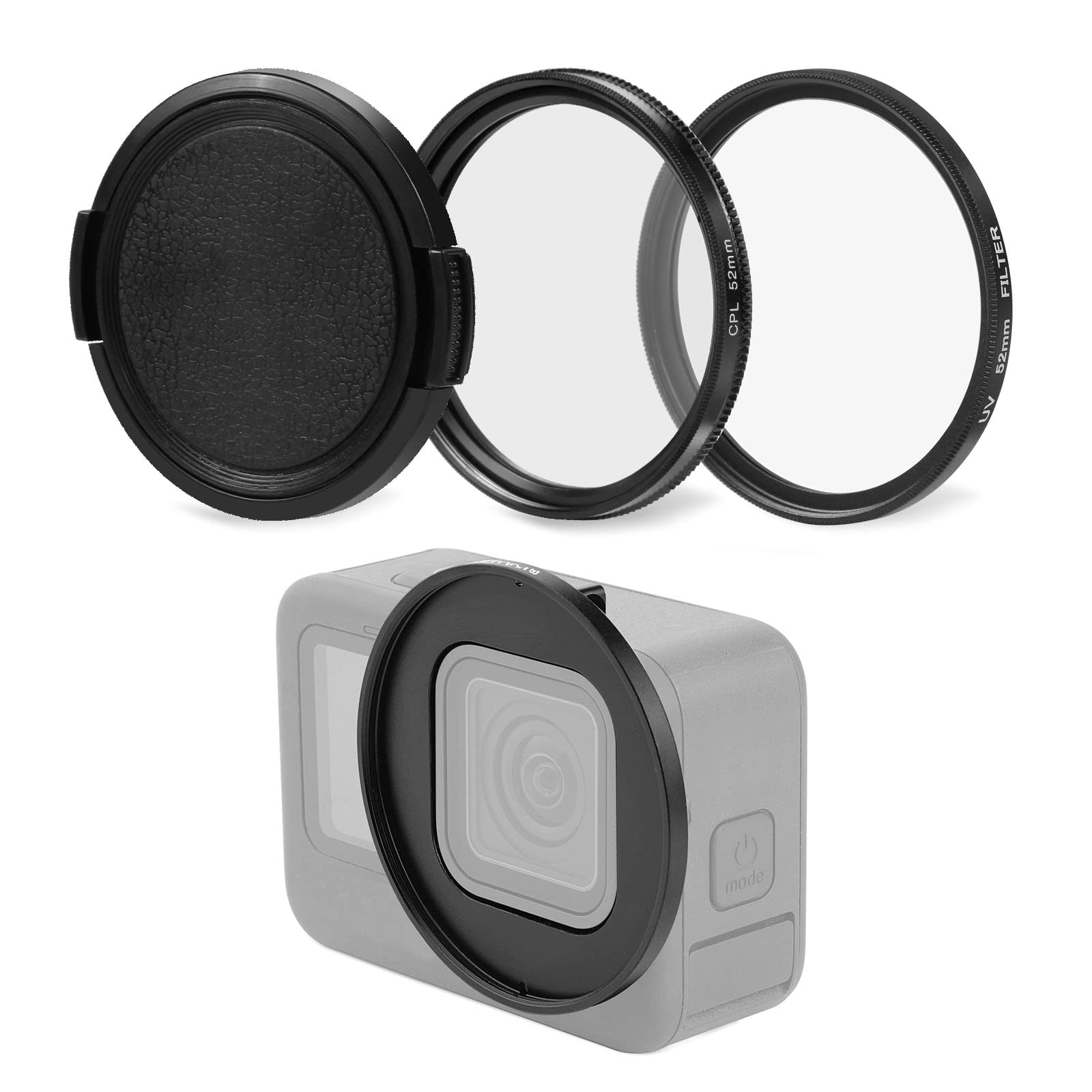 Puluz 52Mm Uv + Cpl Lens Filter Adapter Ring For Gopro Hero11 Black / Hero11 Black Mini / Hero10 Black / Hero9 Black Camera Lens Adapter Ring Camera Filter Accessories