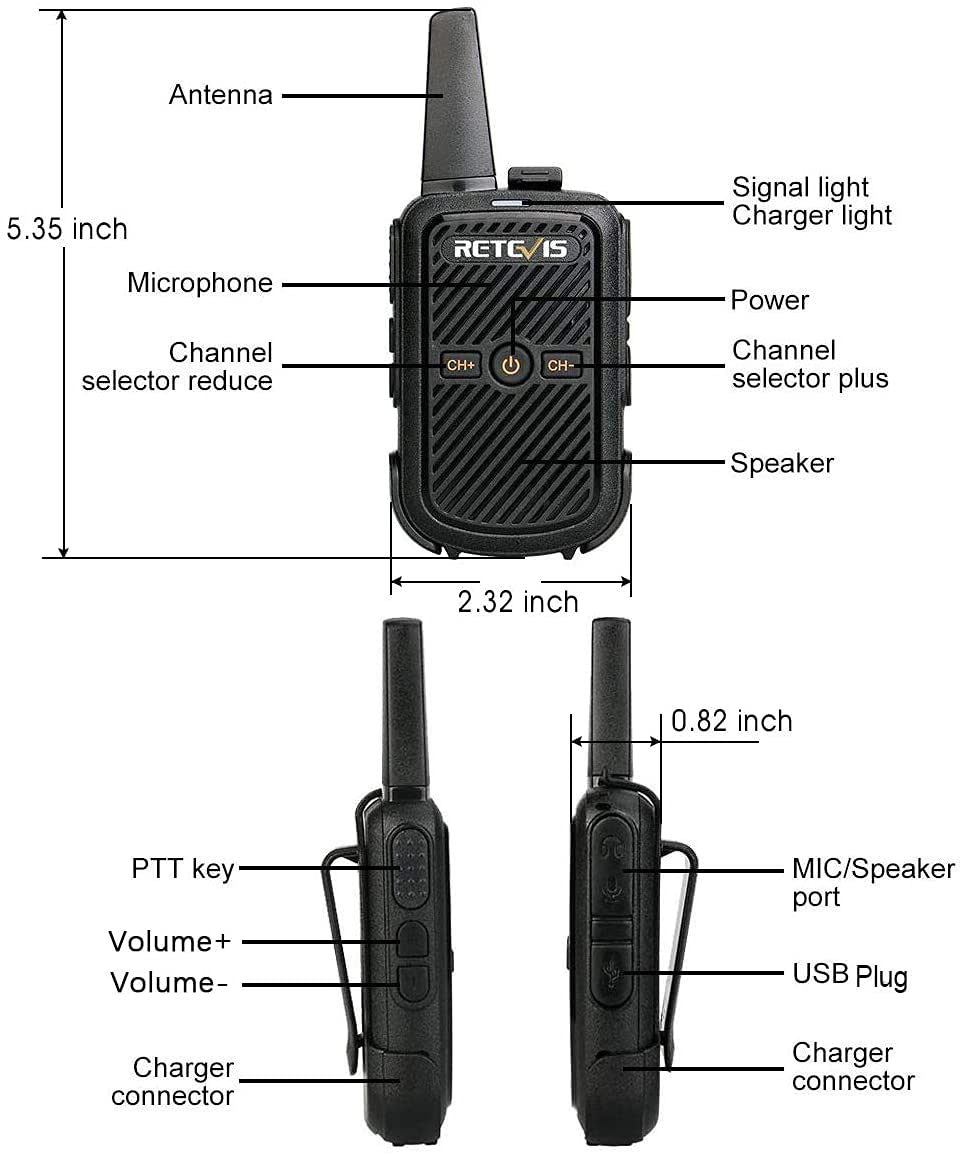 Retevis Rt15 Mini Walkie Talkies 3 Pack,Small Portable 2 Way Radios Walkie Talkies,Compact,Walky Talky Rechargeable For Family Warehouse Hiking Camping Gift