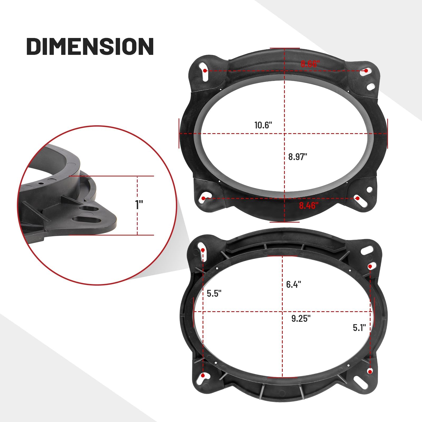 Red Wolf 6X9 Inch Front Door Speaker Adapter W/Speaker Wiring Harness For 2004 Up Toyota 4Runner Camry Highlander, Lexus Ct Gx Ls Install Aftermarket Car Audio Mounting Spacer Ring Bracket Kit 1 Pair