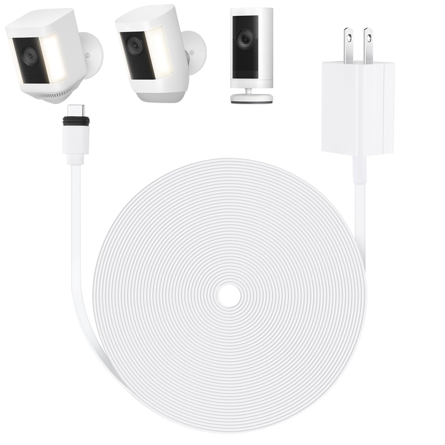 Alertcam 25Ft/7.5M Weatherproof Charger Cable For Ring Spotlight Cam Plus/Pro(Battery), Ring Stick Up Cam Pro(Battery), With Pow