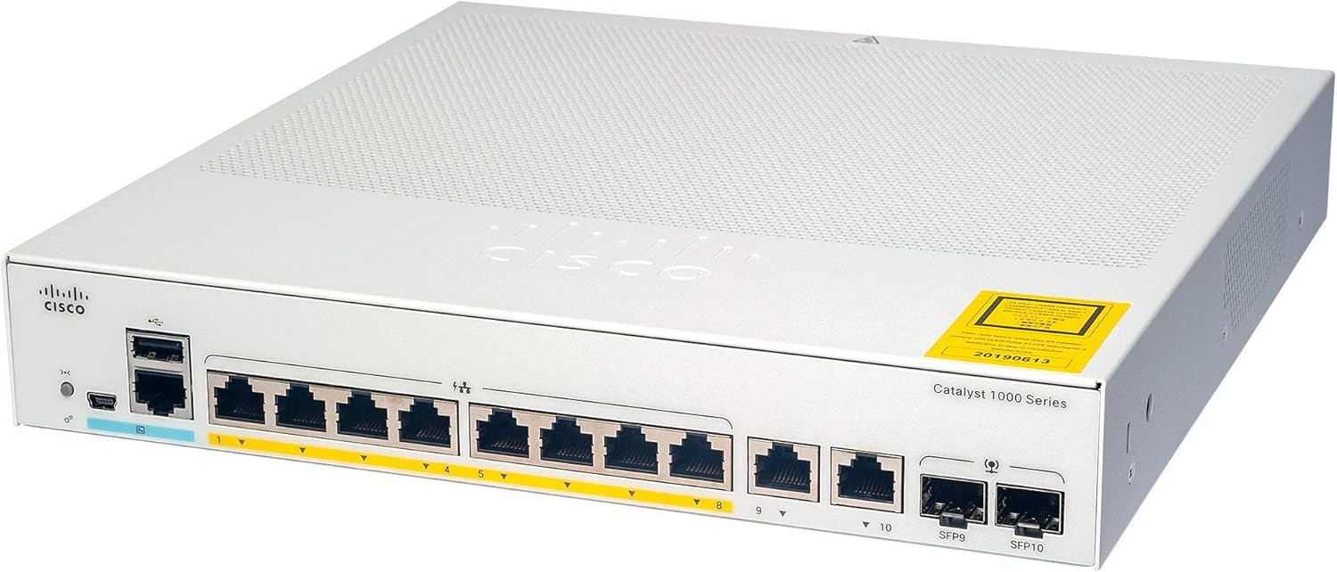 Cisco Catalyst 1000 8Fp E 2G L Network Switch 8 Gigabit Ethernet Poe+ Ports 120W Poe Budget 2 1G Sfprj 45 Combo Ports Fanless Op