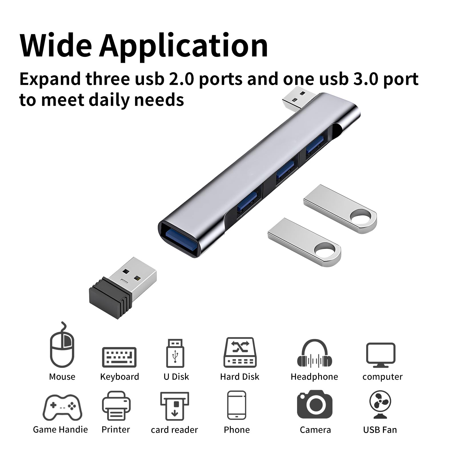 Usb Hub,4 Port Mini Usb 3.0 Hub,Portable Usb Hub For Laptop,Usb Expander For Laptop,Pc,Macbook,Flash Drive,Console, Printer,Camera,Keyborad,Mouse,And More Usb Devices (Usb Hub For Right)
