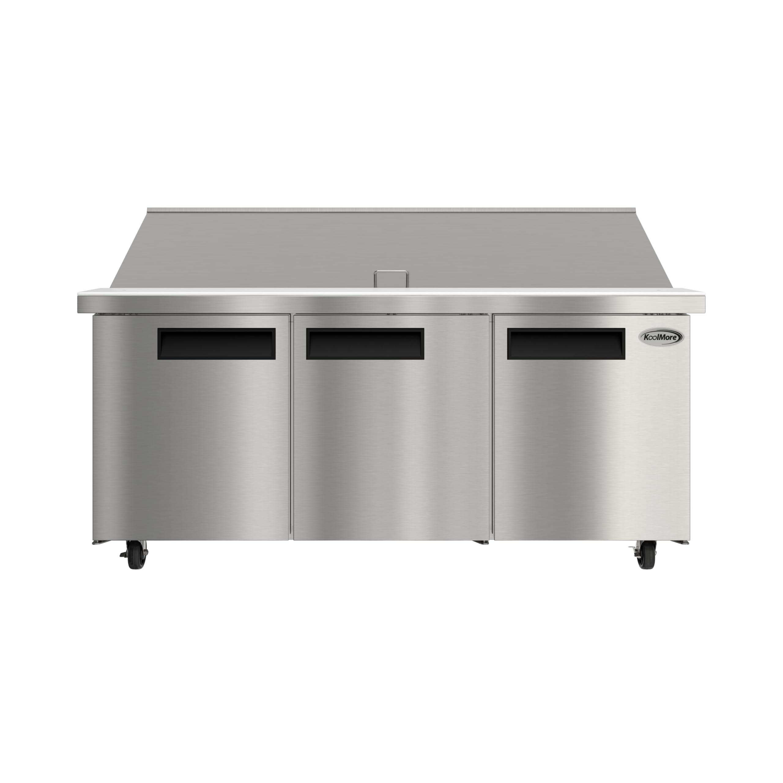 KoolMore 70 in. Commercial 3-Door Refrigerated Mega Salad and Sandwich Prep Table, 30 Pan Capacity and 22 Cu. Ft. of Storage in