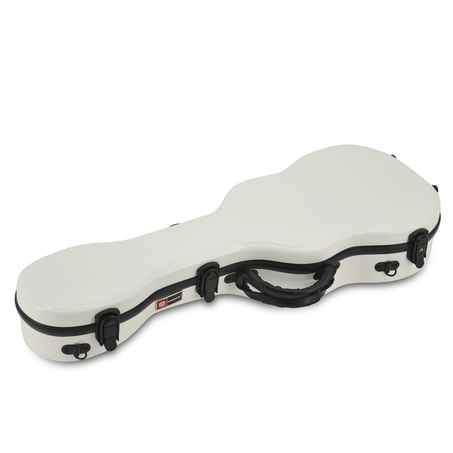 Crossrock Hardshell Fiberglass Concert Ukulele Case, Thick Padded, 4 Latches, Glossy Finish In White