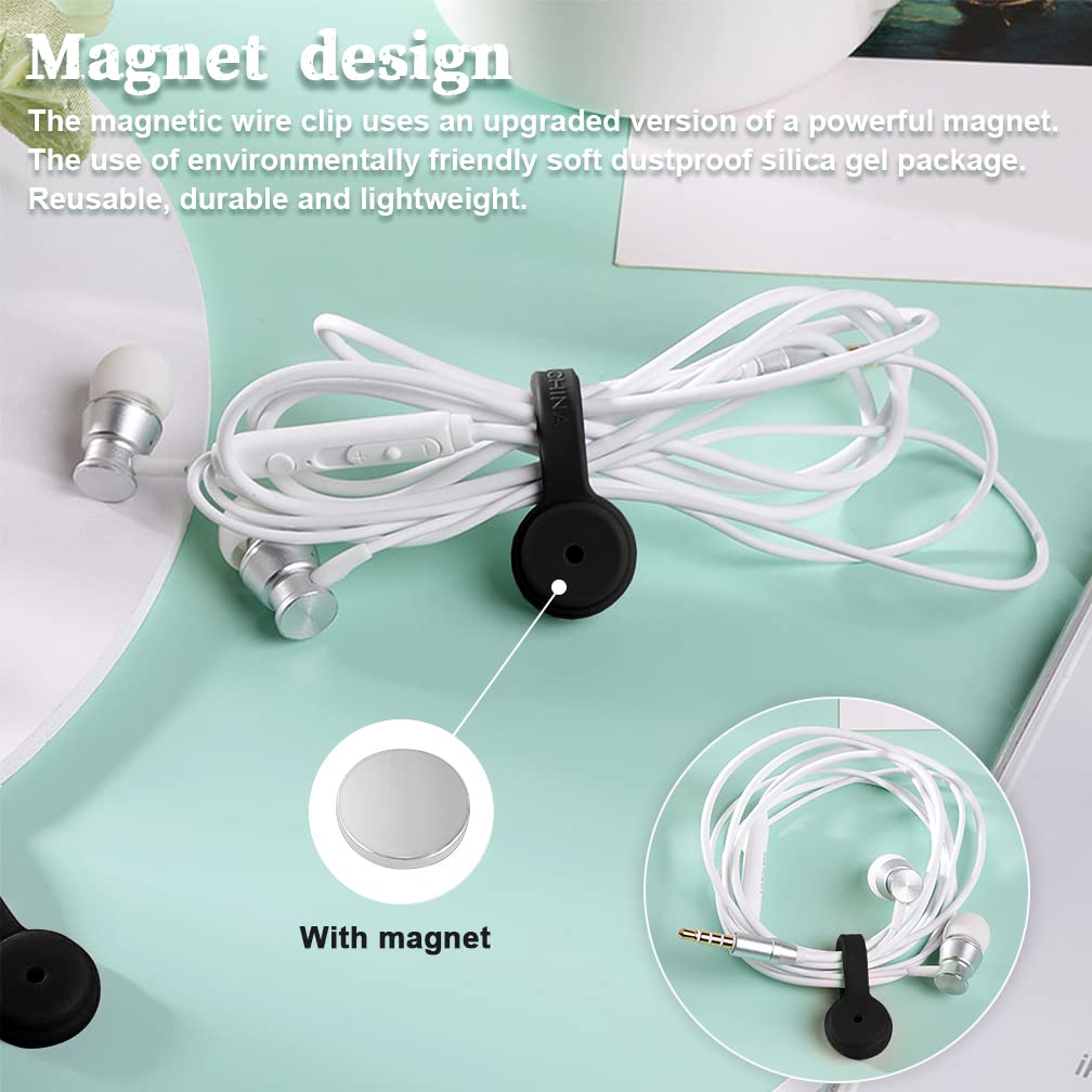 Viaky 6 Pcs Black Magnetic Cable Clips Organizer Earbuds Cords Winder Bookmark Whiteboard Noticeboard Fridge Straps Usb Manager