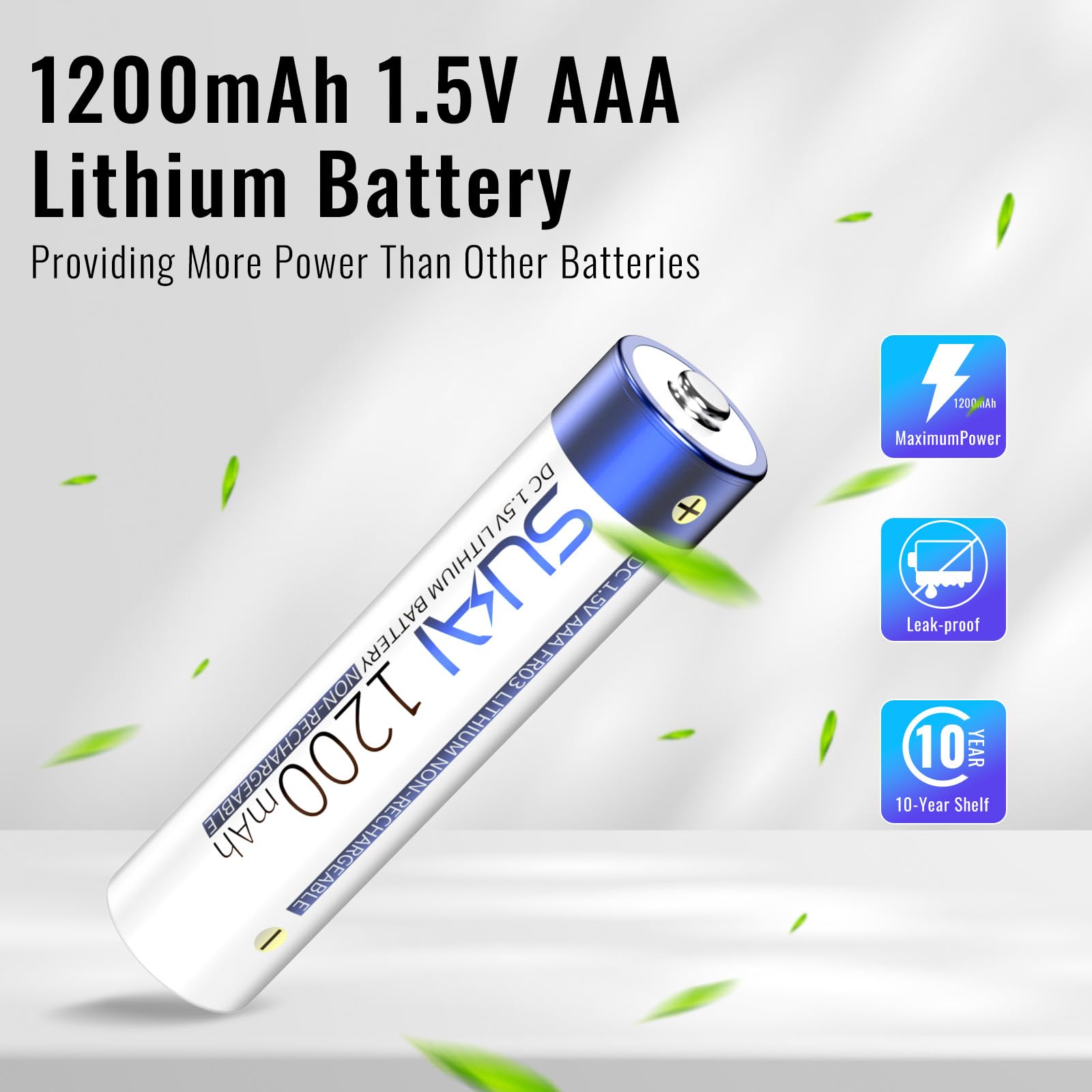 Sukai 1200Mah Aaa Lithium Battery, 1.5V Disposable Lithium Ion Battery - Long Life, High Power, Light Weight, Aaa Batteries (Non