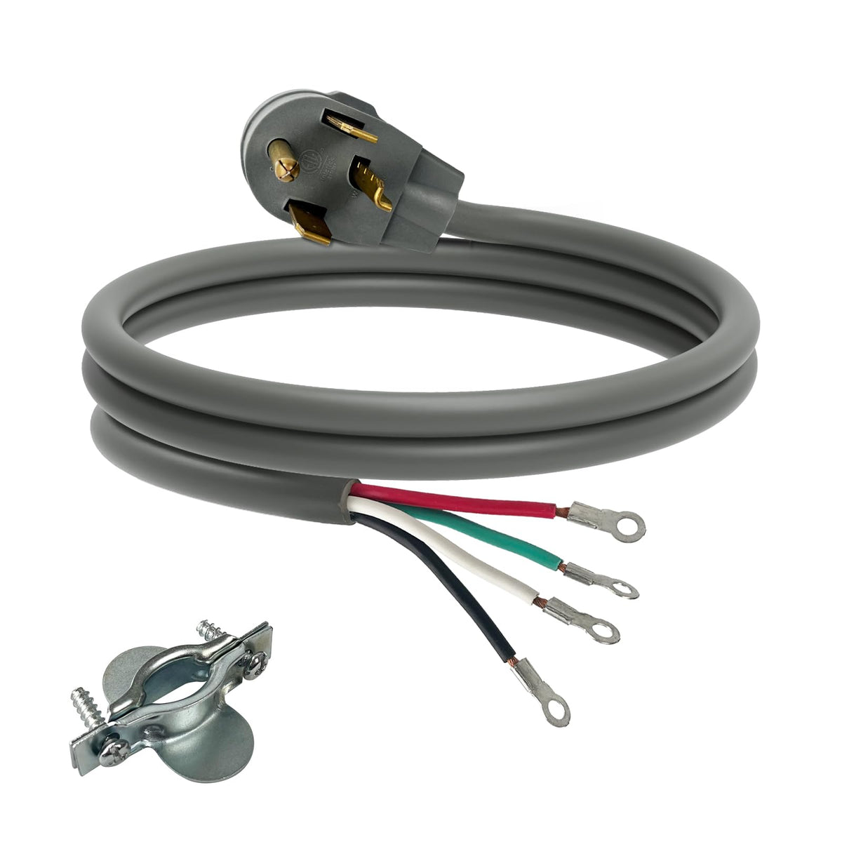 Greatide 4 Prong Dryer Cord, 4 Ft 10/4 Srdt, 30 Amp Appliance Extension Power Cord, Nema 14 30, Grey