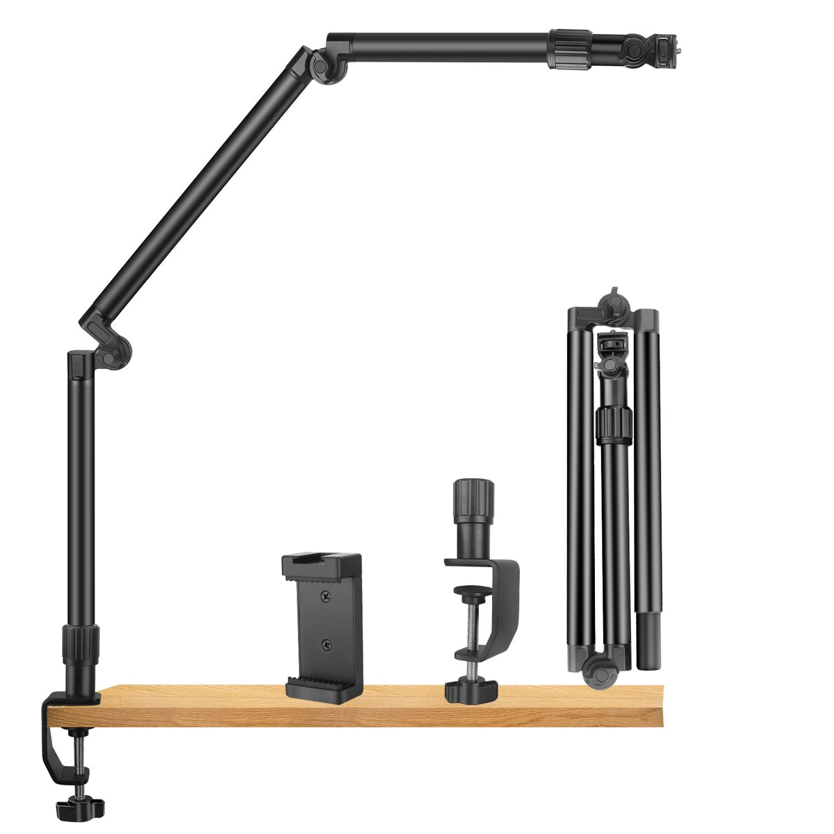 Jinsui 37'' Overhead Camera Mount Desk Stand, 3-Section 360 Adjustable Articulating Metal Arm With 1/4'' Screw And Phone Holder,