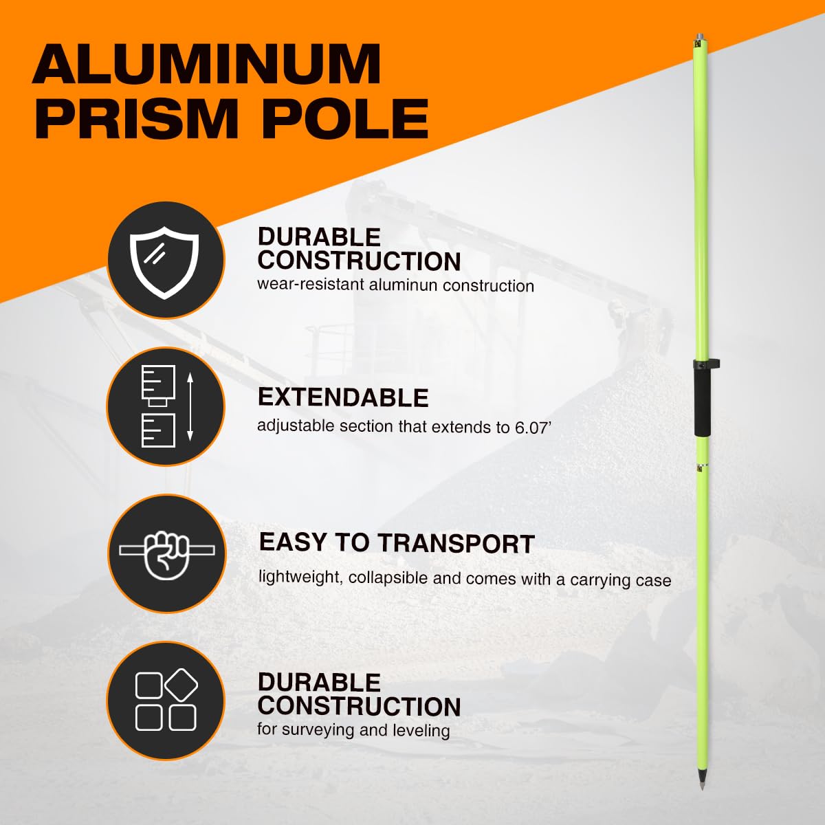 Mountlaser Aluminum Gps Rover Rod � 6.5Ft/2M 2 Sections Design Gps Pole For Land Surveying & Engineering � Rtk Gps/Gnss Accessory � Includes Level Vial & Carrying Bags (Gls220)