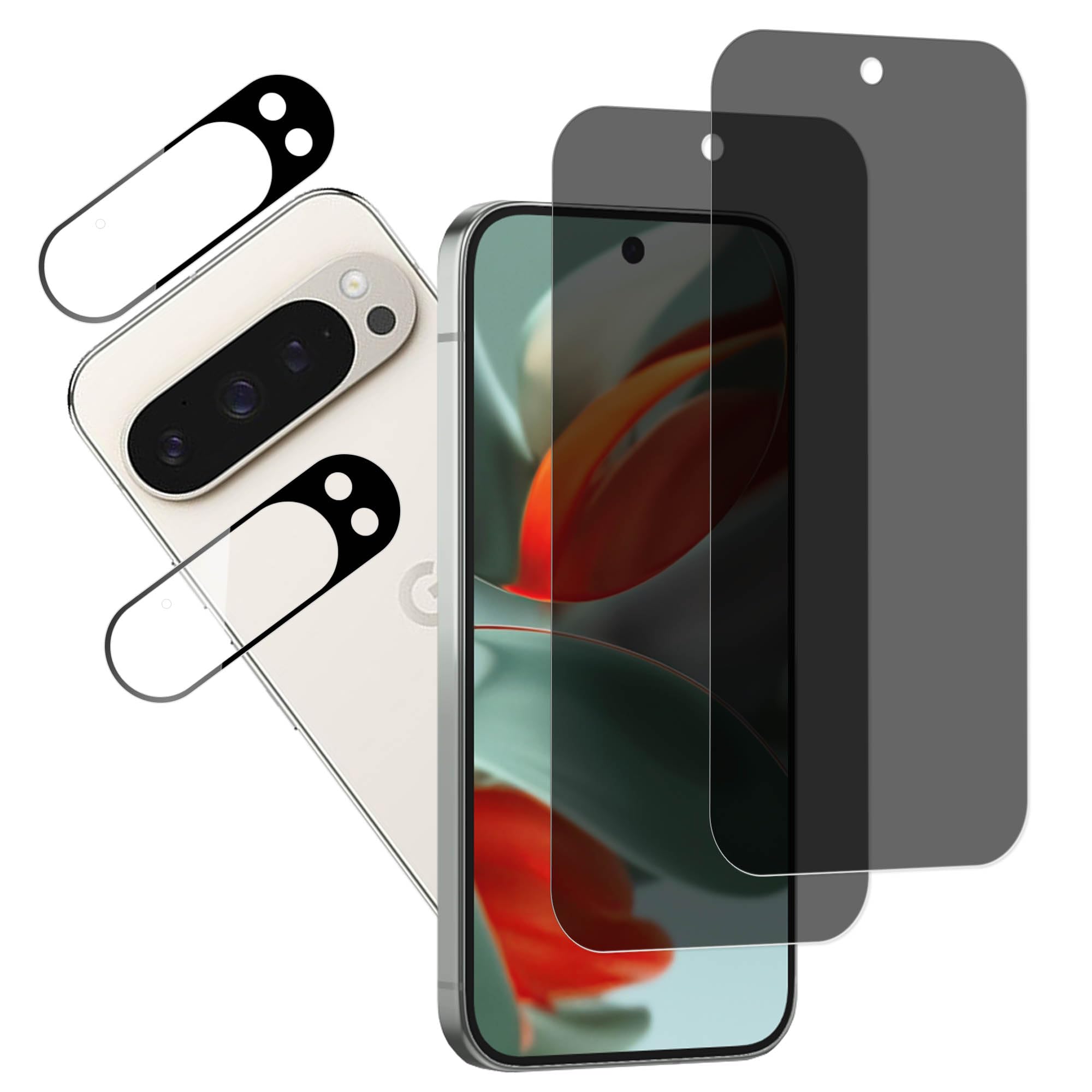Hkkais Privacy Screen Protector Designed For Google Pixel 9 Pro Anti Spy Private Tempered Glass Film 2 Pack Camera Lens Protecto
