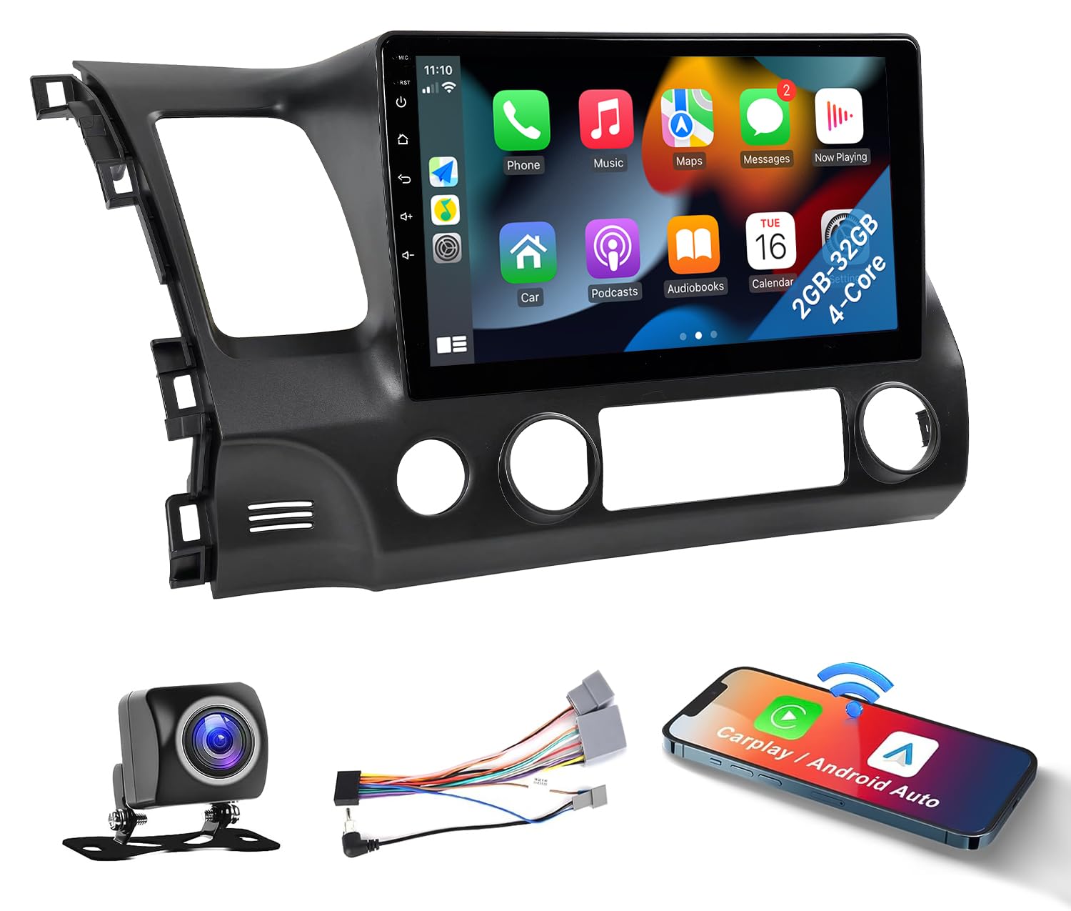 Naifay Android Car Stereo For Honda Civic 2006 2007 2008 2009 2010 2011 With Wireless Carplay Android Auto, 2G+32G 10.1'' Hd Tou