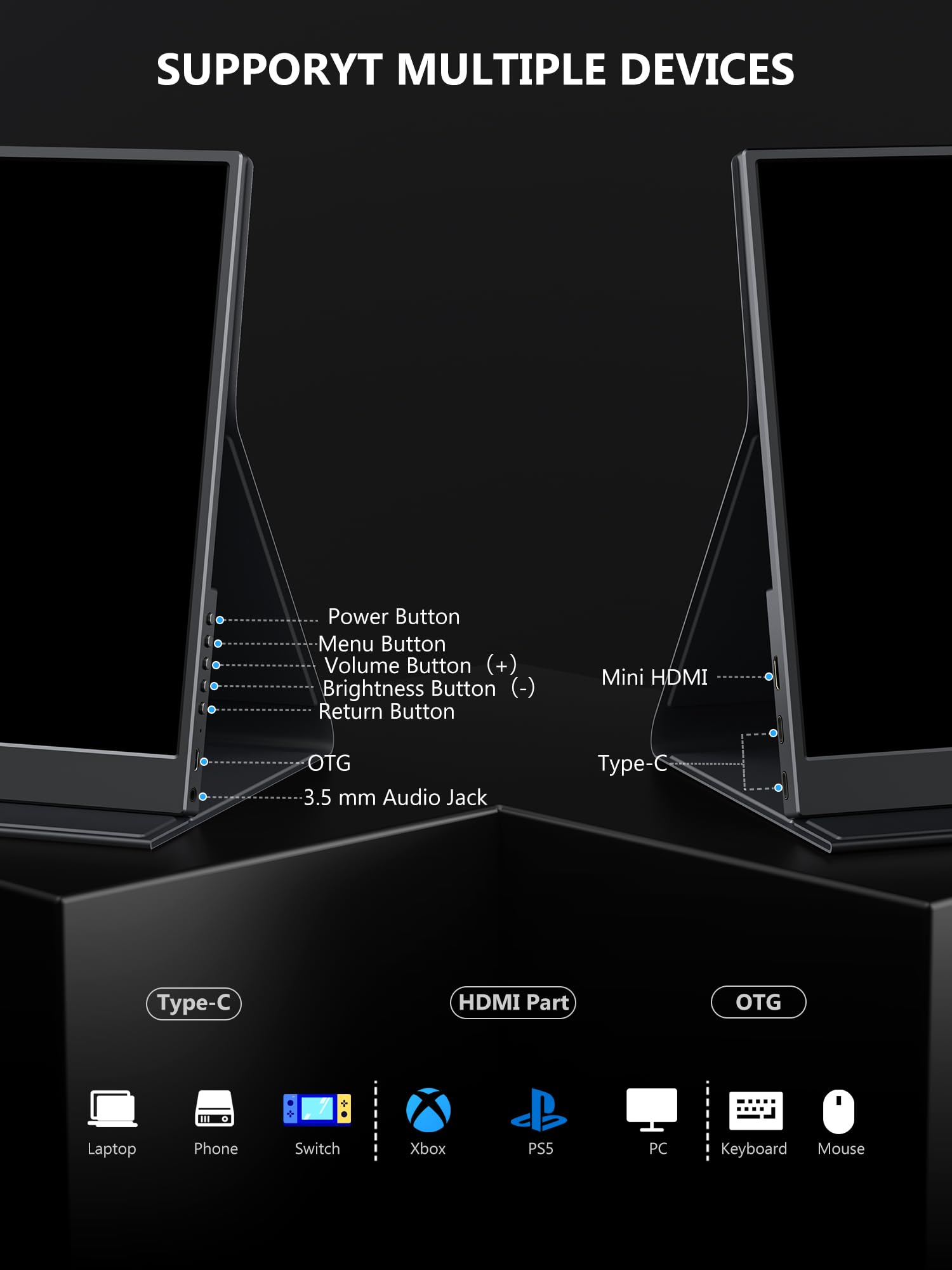 Portable Monitor, 14 Inch 3:2 Qhd Ips Laptop Display, Dual Usb C Hdmi Laptop Screen Extender, 2160 * 1440P Gaming Display With 2