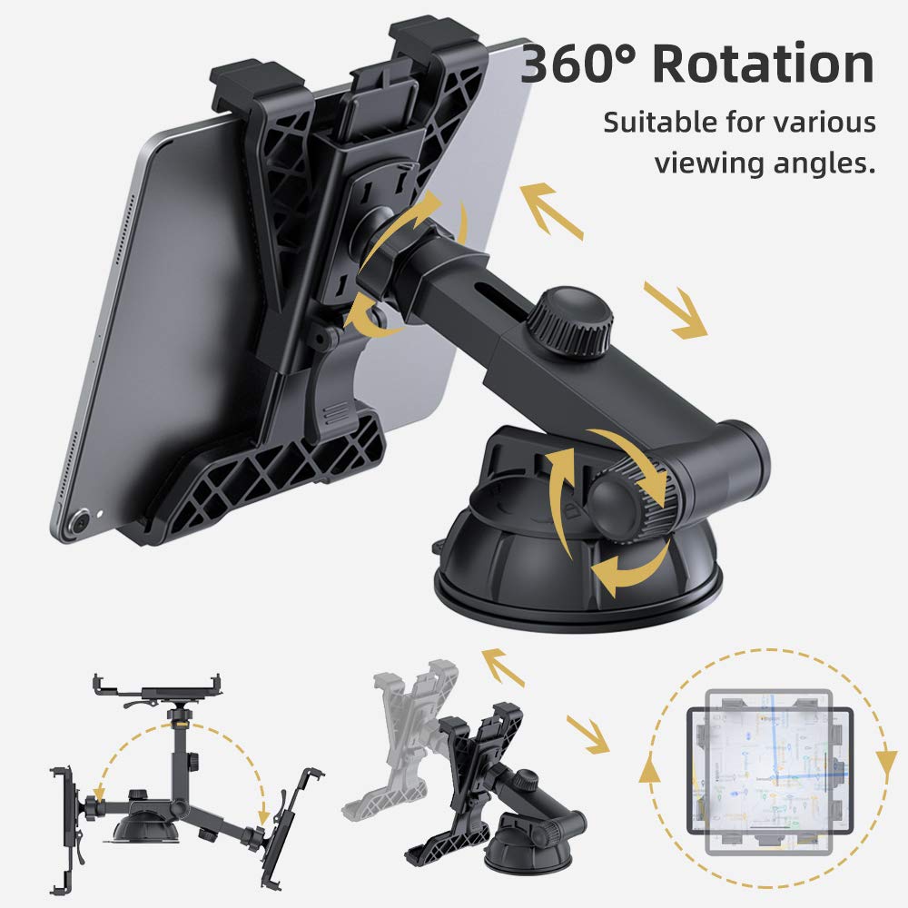 Tablet Holder Car Mount For Apple Ipad Samsung Galaxy Tab All 6' 11' Tablets, Cars Air Vent With Dashboard Windshield Strong Suction Cup Mount 360� Rotation Adjustable Telescopic Arm Tablet Holder