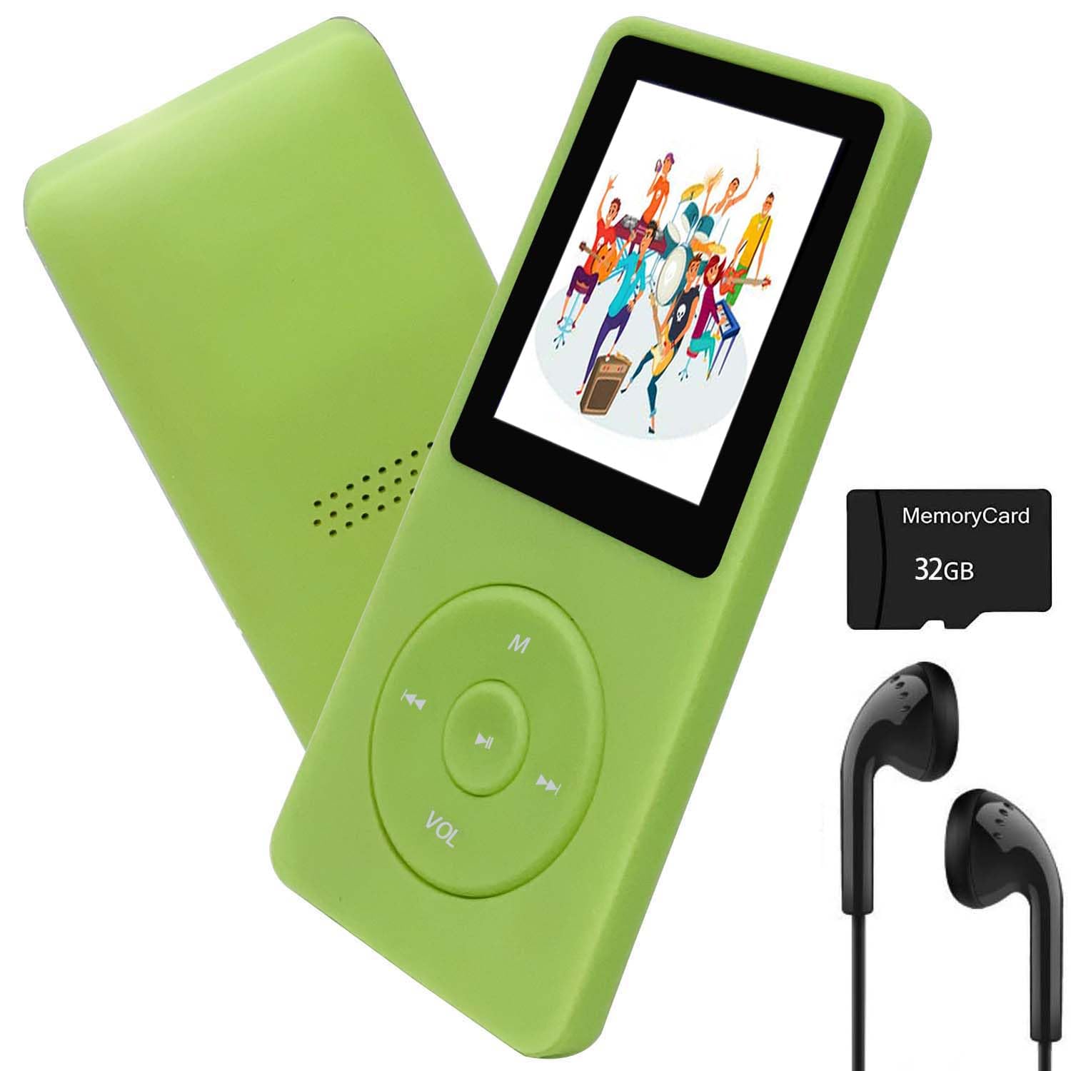 Mp3 Player 32Gb With Speaker Earphone Portable Mini Green Music Player Support Voice Recorder E Book 1.8 Inch Hd Screen Support