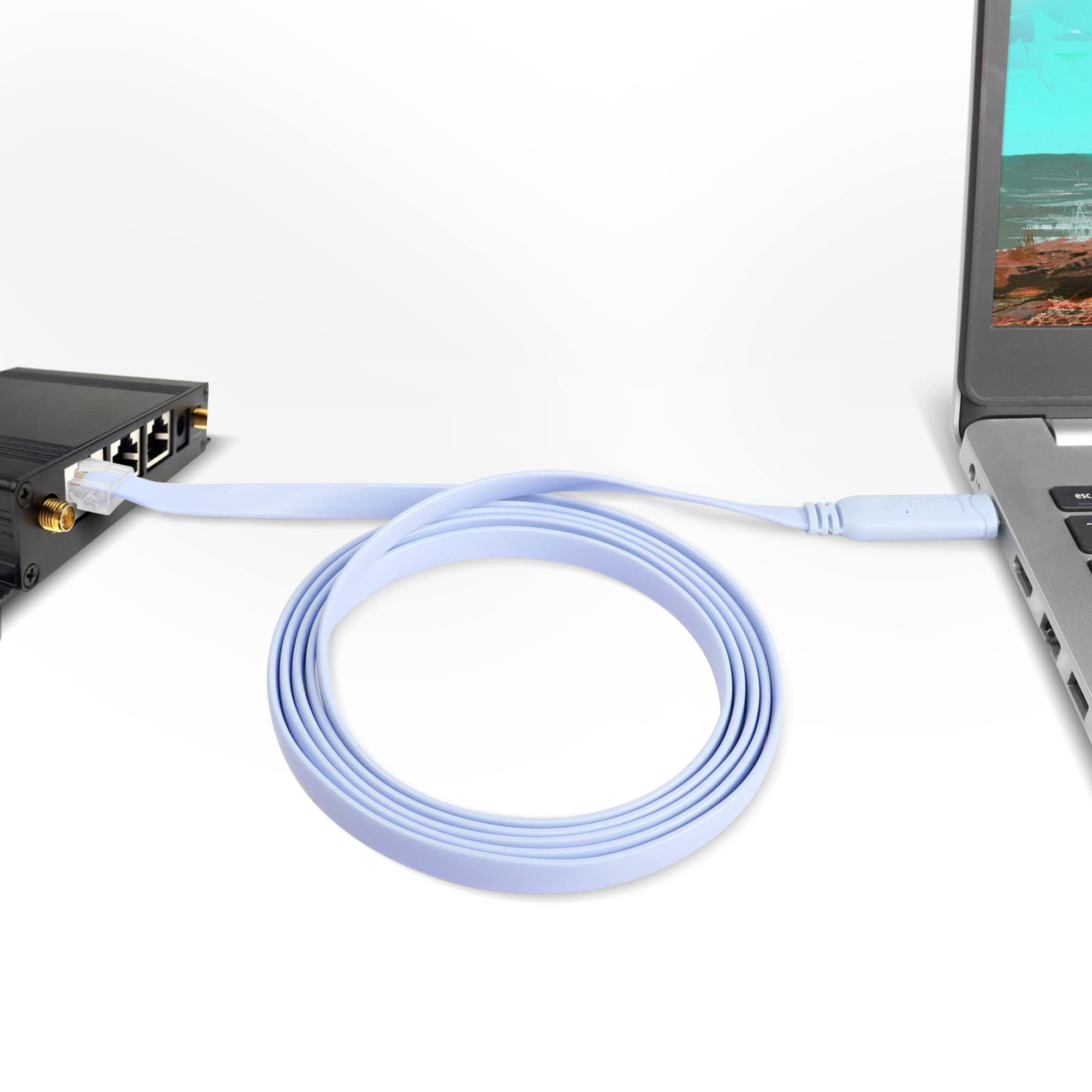 Qianrenon Usb C Cisco Console Cable, Usb C To Rj45 Console Serial Debug Cable With Ftdi Chip, Usb Type C To Rj45 Serial Adapter Cable Compatible With Router, Switch, Firewall, Ap (Wireless), 6 Ft
