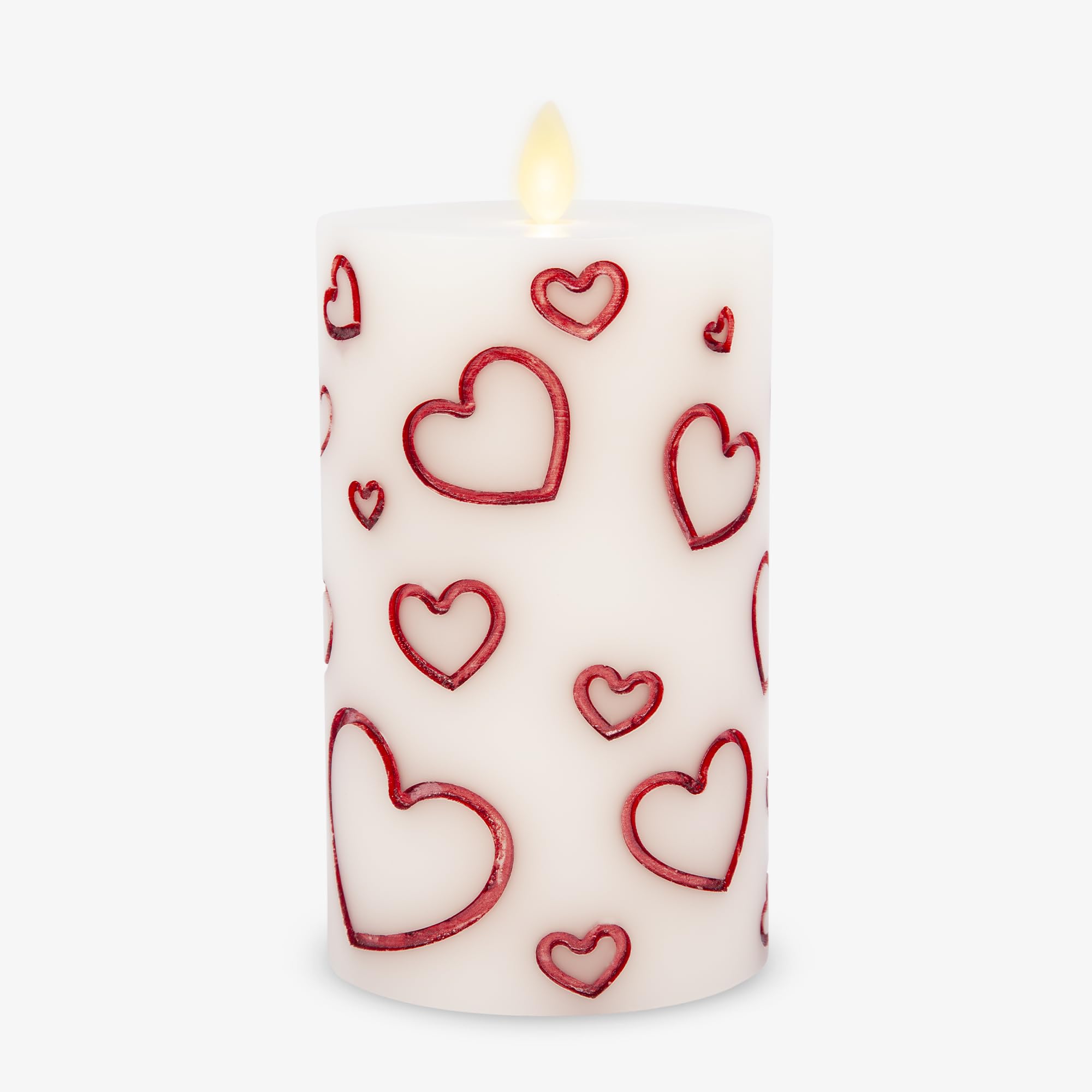 Luminara Debossed Hearts Pillar Candle Metallic Red   Patented Flickering Flameless Technology   Valentine'S Day Collection   Re