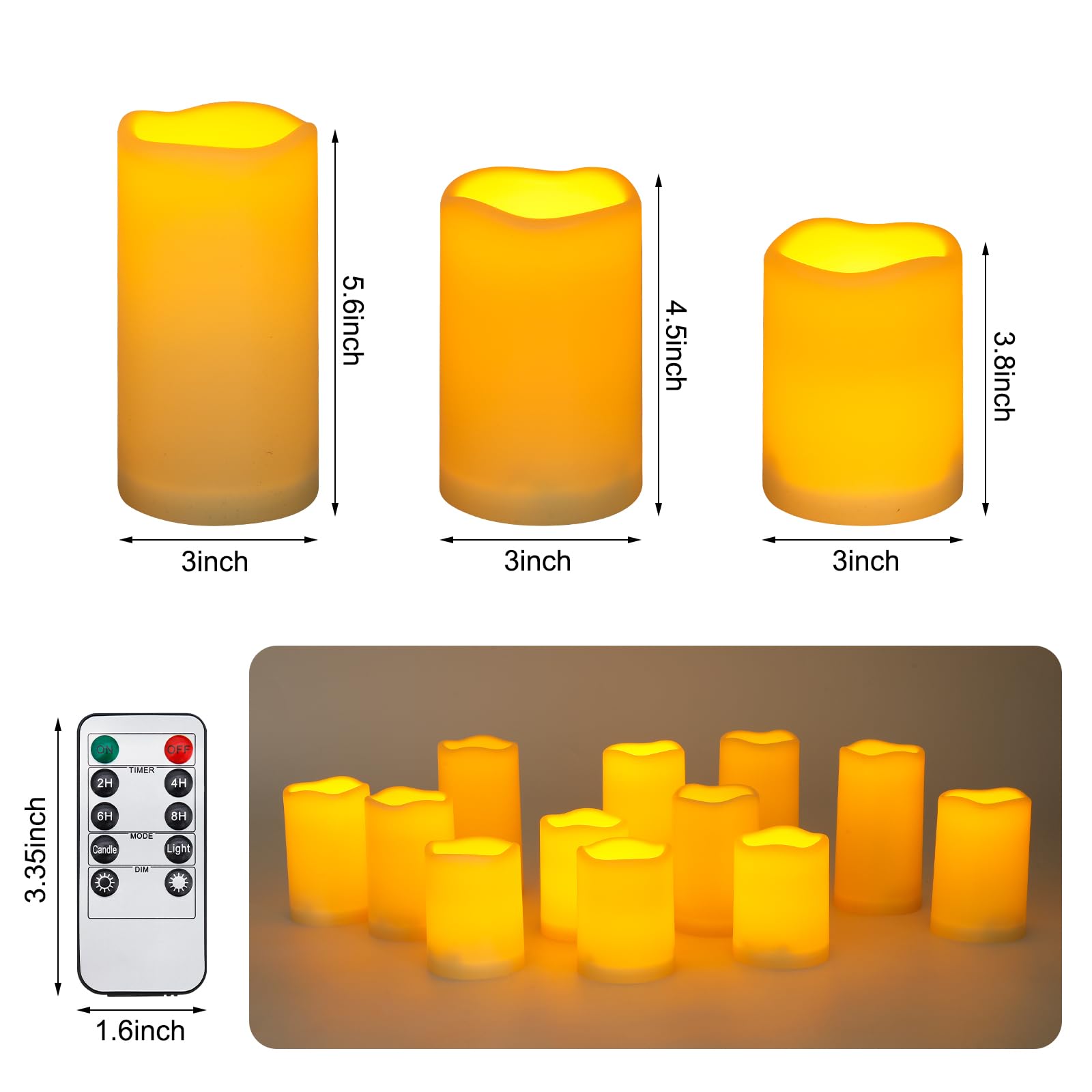 Enido Flameless Candles Led Candles Outdoor Waterproof Candles(D: 3'' X H: 4'' 5'' 6'') Battery Operated Plastic Pack Of 12 Pill
