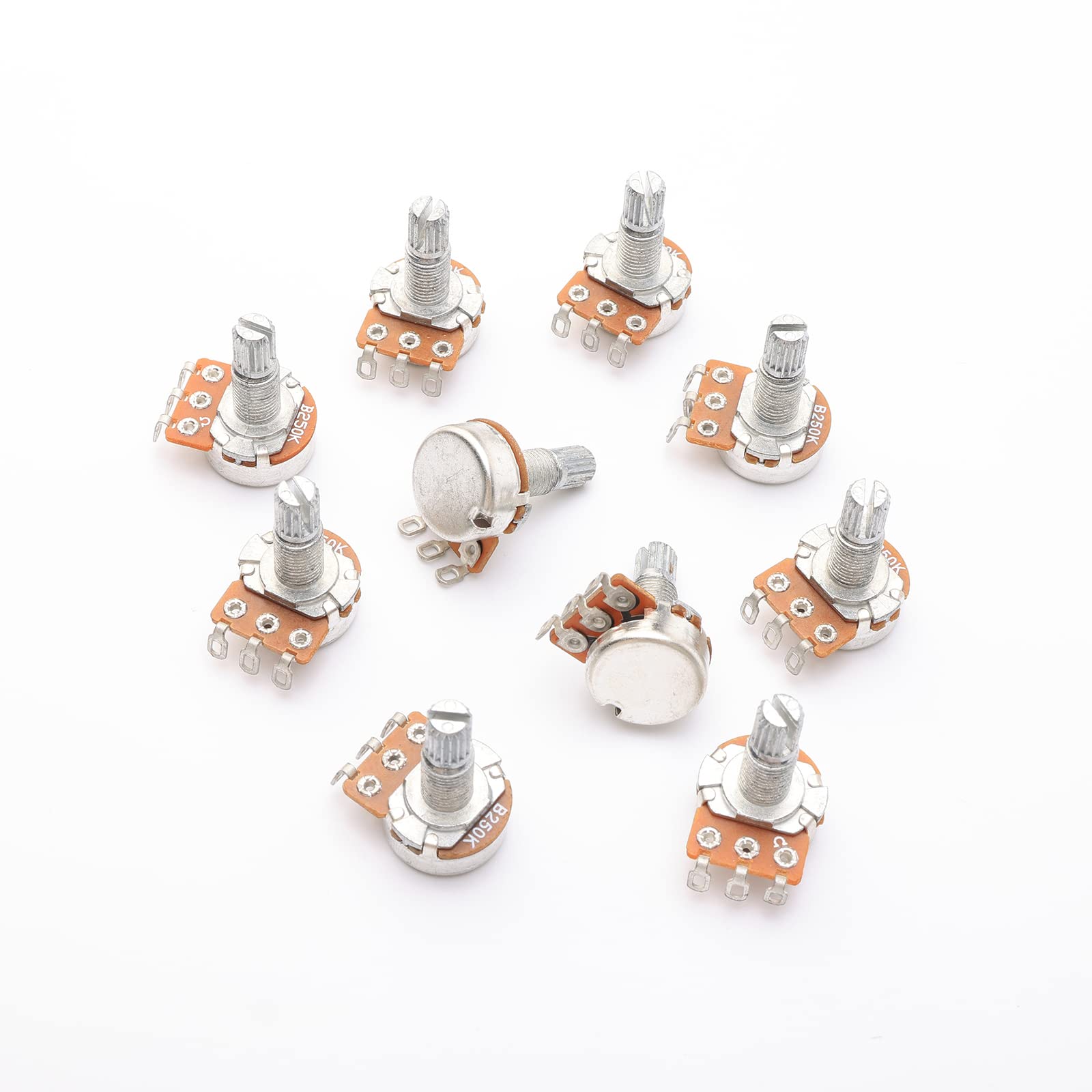 Guitar Potentiometers Split Shaft Pots Audio Tone Switch Control Pack Of 10 (B250K)