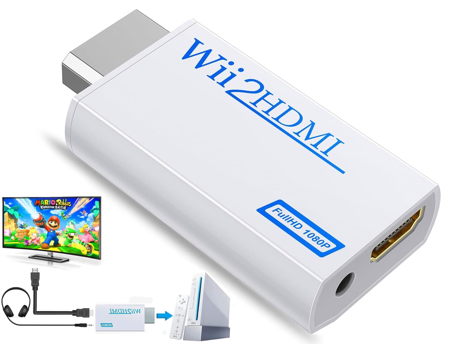Sartyee Wii To Hdmi Converter, Wii2 To Hdmi For Hd Video Audio Output With 3.5Mm Audio Jack, Supports All Wii Display Modes 1080