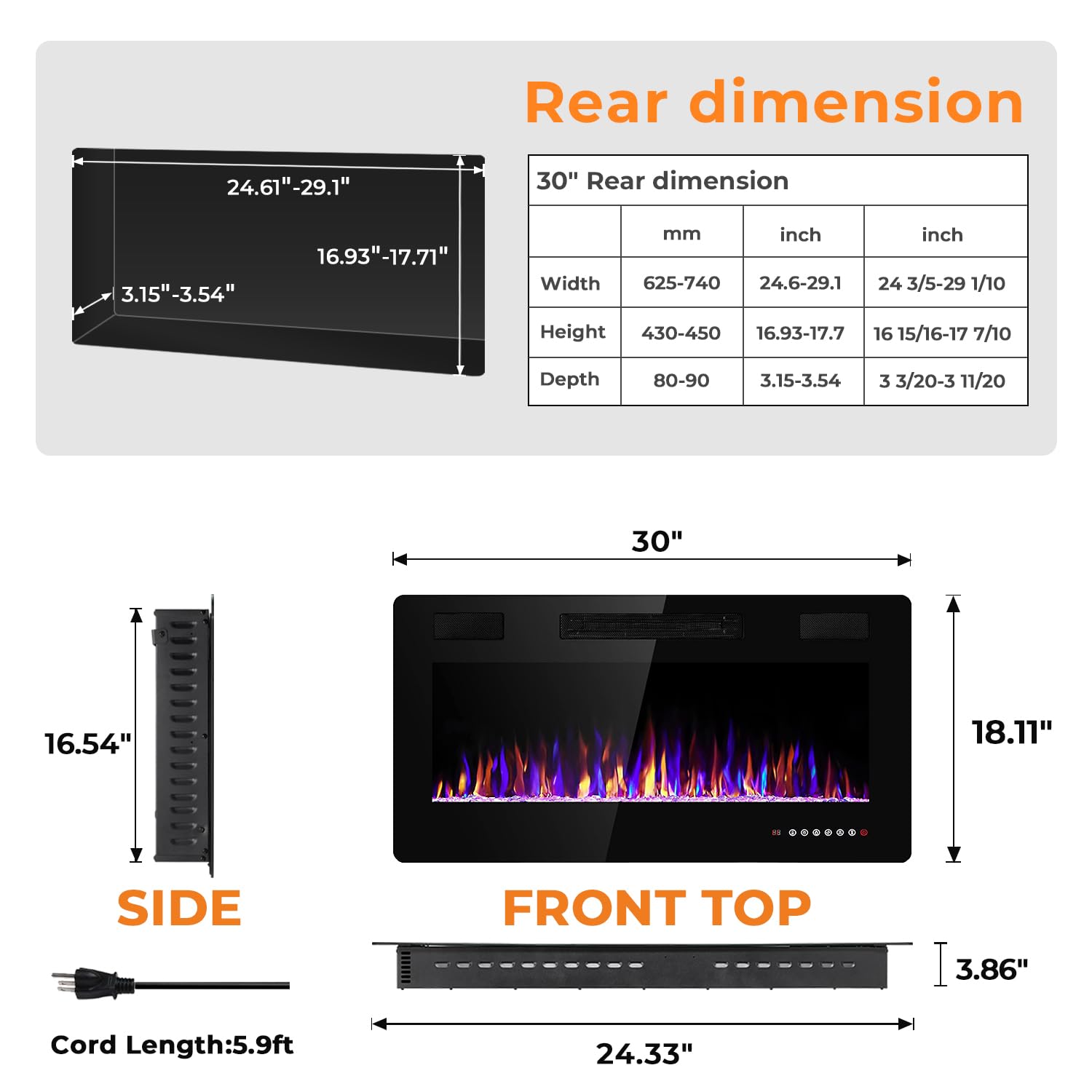 Antarctic Star 30 Inch Electric Fireplace In-Wall Recessed And Wall Mounted, Fireplace Heater And Linear Fireplace With Multicol