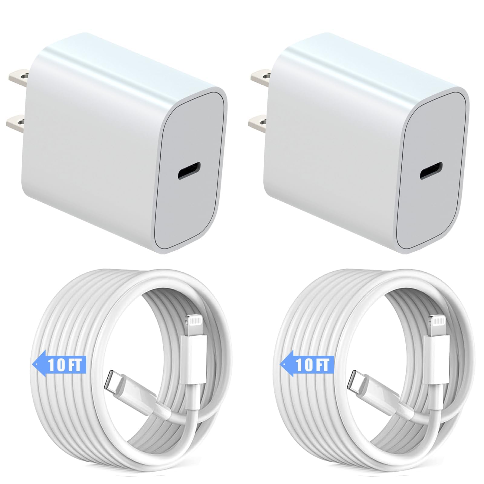 for iPhone Charger, 2 Pack USB C Charger Block Fast Charging with 10FT Long USB C to Lightning Cable Compatible for iPhone 14/14