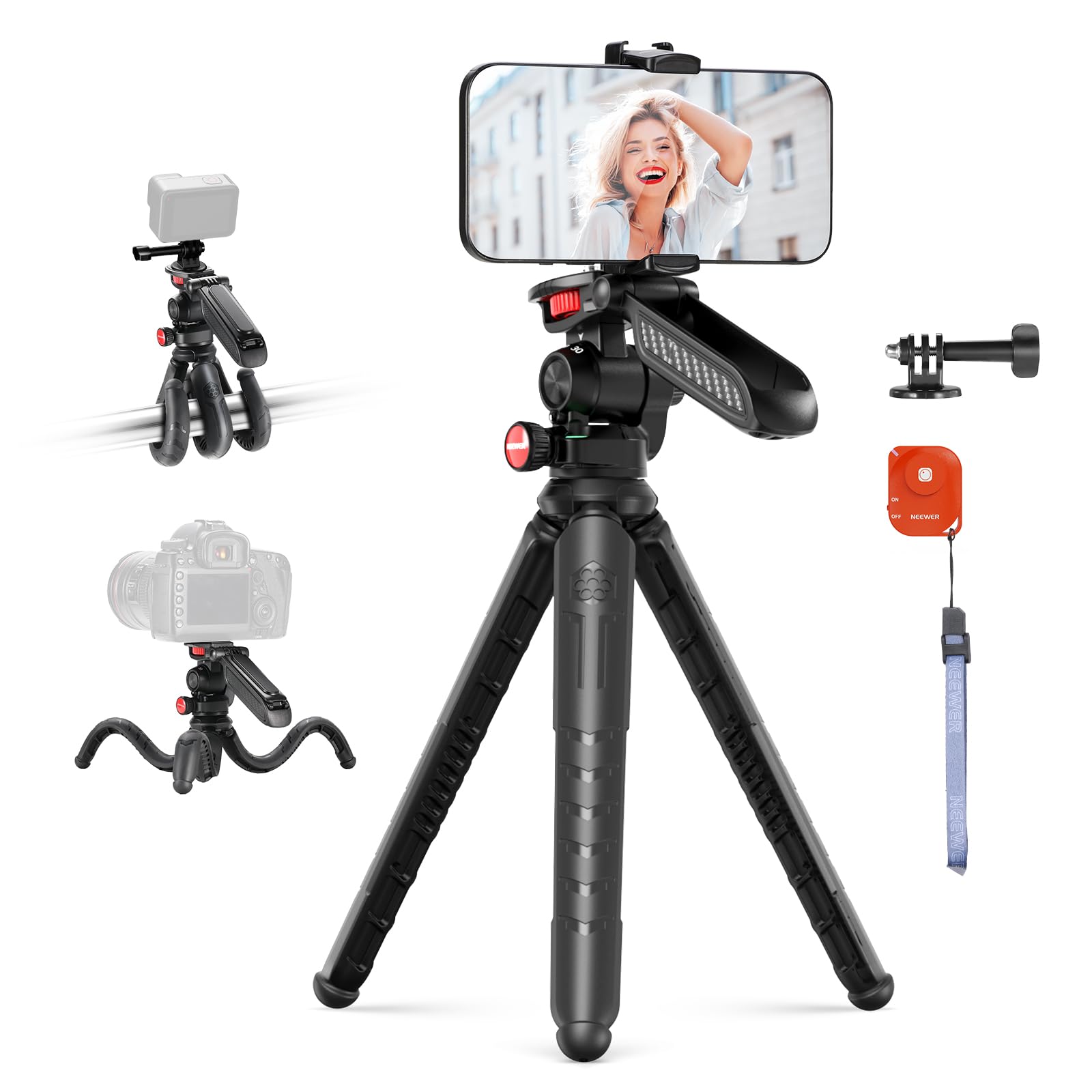 Neewer Mini Flexible Tripod For Iphone & Camera With Remote/Handle/Phone Holder/Action Camera Adapter, Portable Pocket Desk Trip