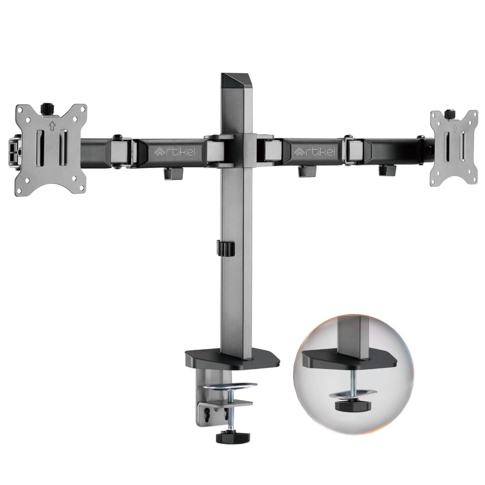 Artikel Double Monitor Desk Mount | Vesa Mount With C Clamp & Grommet Mounting Base | Computer Monitor Stand For Screen Up To 32