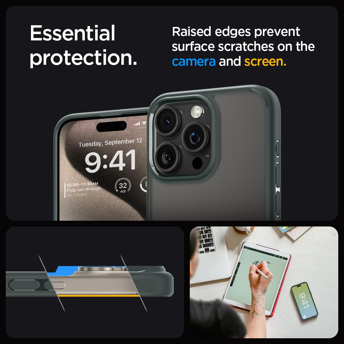 Spigen Ultra Hybrid Designed For Iphone 15 Pro Max Case (2023) [Anti Yellowing], [Military Grade Protection]   Frost Green