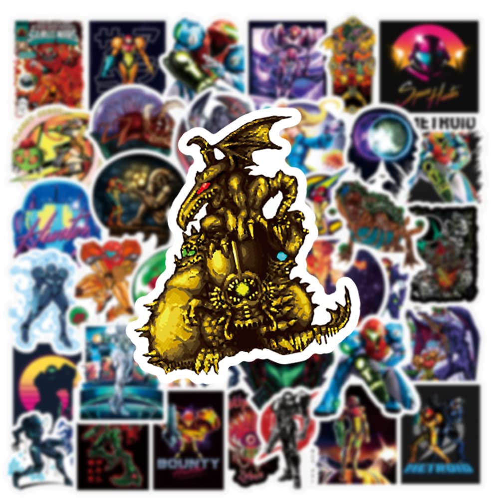 50Pcs Metroid Merchandise Stickers Pack, Cool Game Vinyl Waterproof Stickers For Water Bottles,Laptop,Skateboard,Phone,Computer,