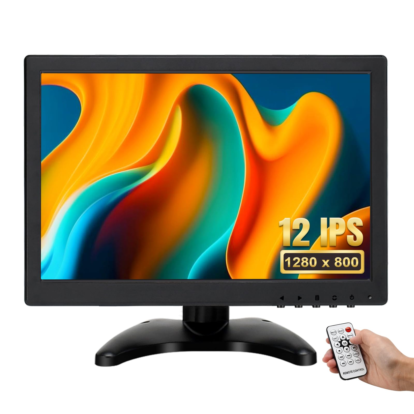 Oscy 12 Inch Small Monitor, 1280X800 16:10 Hdmi Monitor Support Hdmi/Vga/Av/Bnc Input With Remote Control & Built In Speakers, M