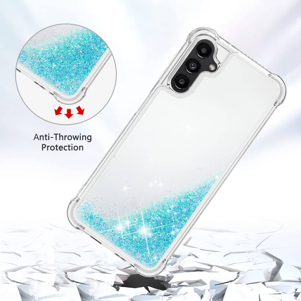 Caiyunl For Samsung Galaxy A14 5G Case With Tempered Glass Screen Protector, Women Girls Glitter Bling Floating Liquid Cute Soft