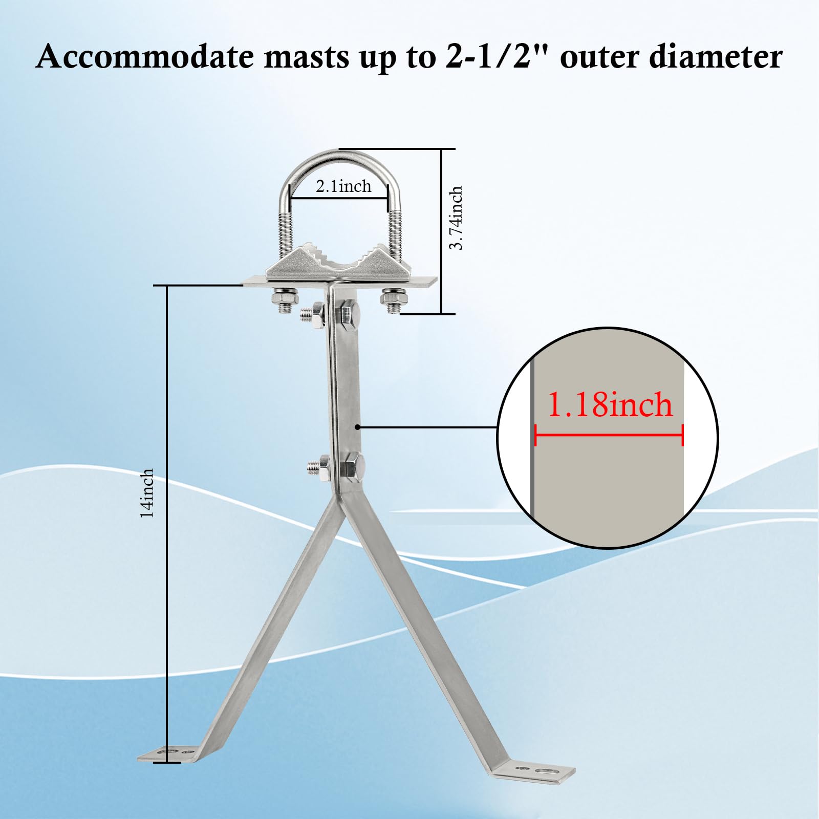 XRDS-RF Heavy-Duty 14-Inch Antenna Wall Mount Bracket for TV Antenna Mast (2-Leg + 2-Leg) - Windproof and Durable