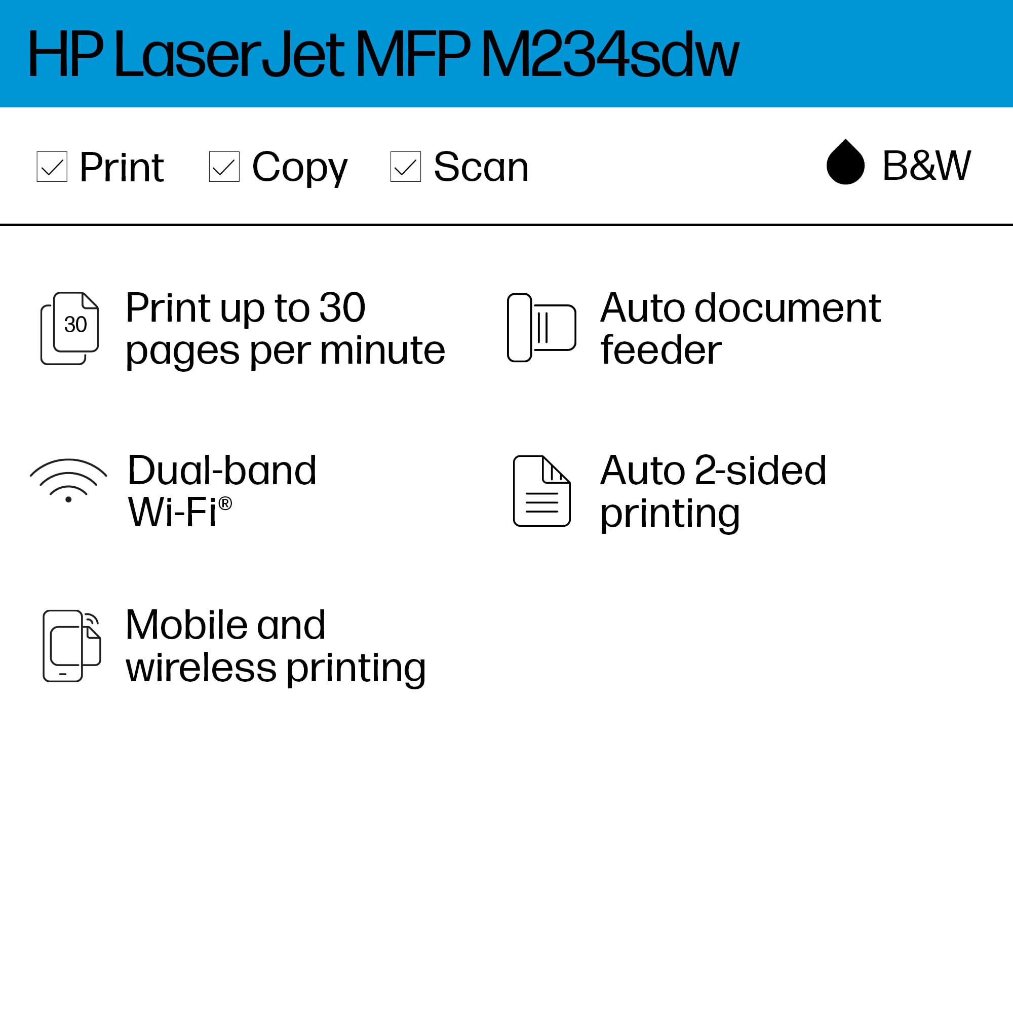 Hp Laserjet Mfp M234Sdw Wireless Black & White Printer, Print, Scan, Copy, Fast Speeds, Easy Setup, Mobile Printing, Best-For-Sm