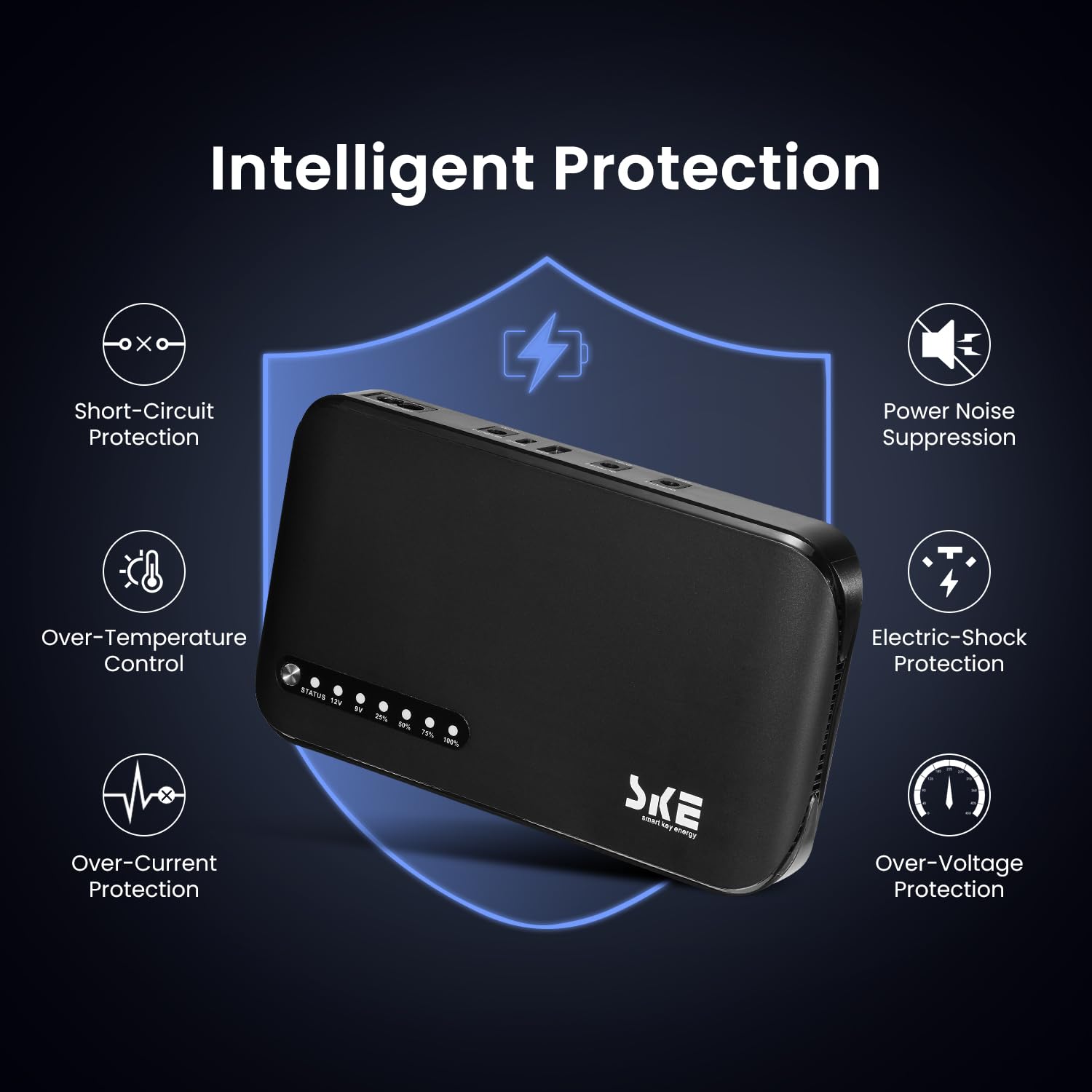 SKE SMART KEY ENERGY Mini UPS 20000mAh Battery Backup 5V/9V/12V for Router Modem Black Plastic